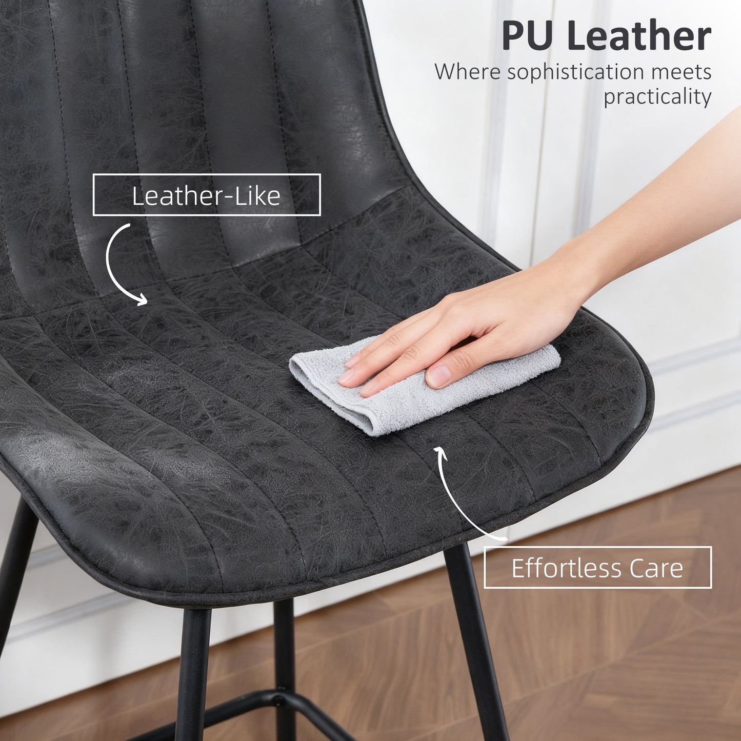 HOMCOM Set of 2 PU Leather Swivel Bar Stools Black 360 Degree Swivel Modern Pub Chairs
