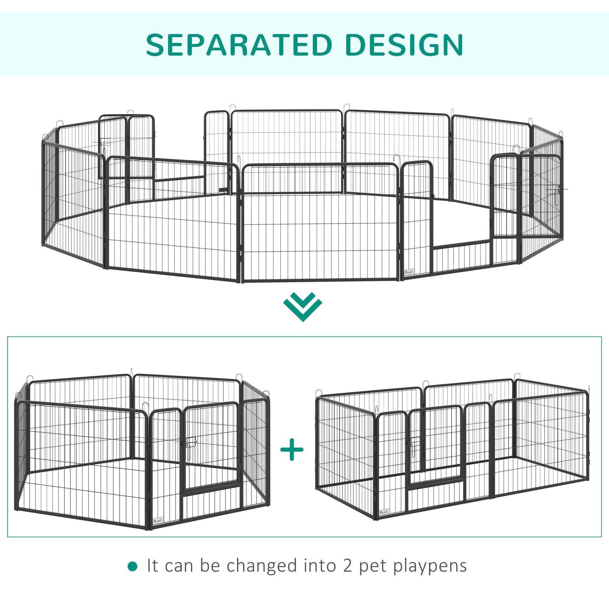 PawHut Foldable Pet Playpen, 12 Panels Dog Exercise Fence, 2 Doors Locking Latch - ALL4U RETAILER LTD