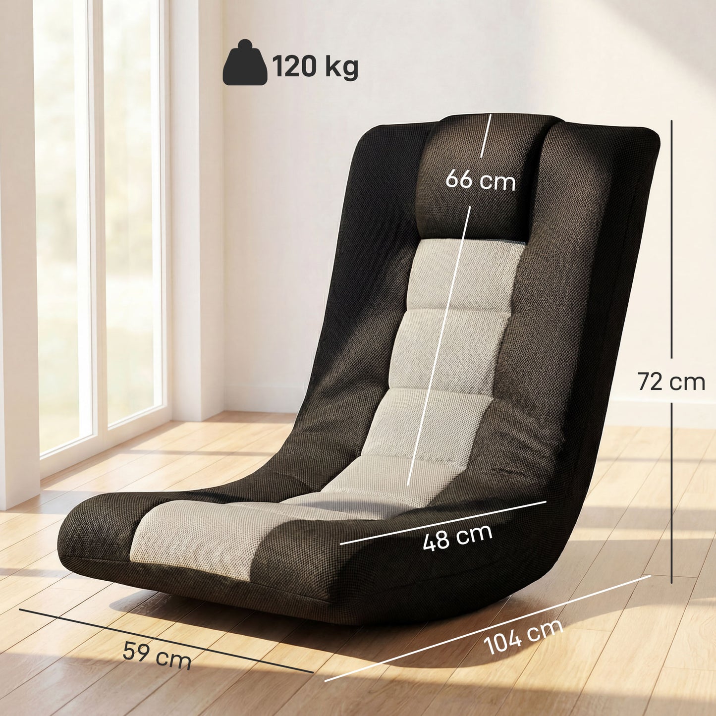 HOMCOM Floor Chair Folding Floor Sofa With Adjustable Backrest Wide Seat And Swivel Base Black