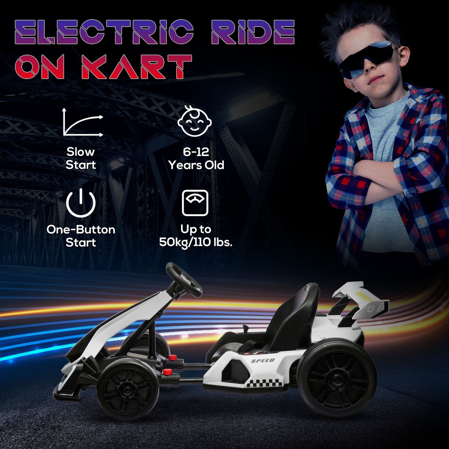 AIYAPLAY 24V Kids Electric Go Kart with Adjustable Seat for Ages 6-12, White - ALL4U RETAILER LTD