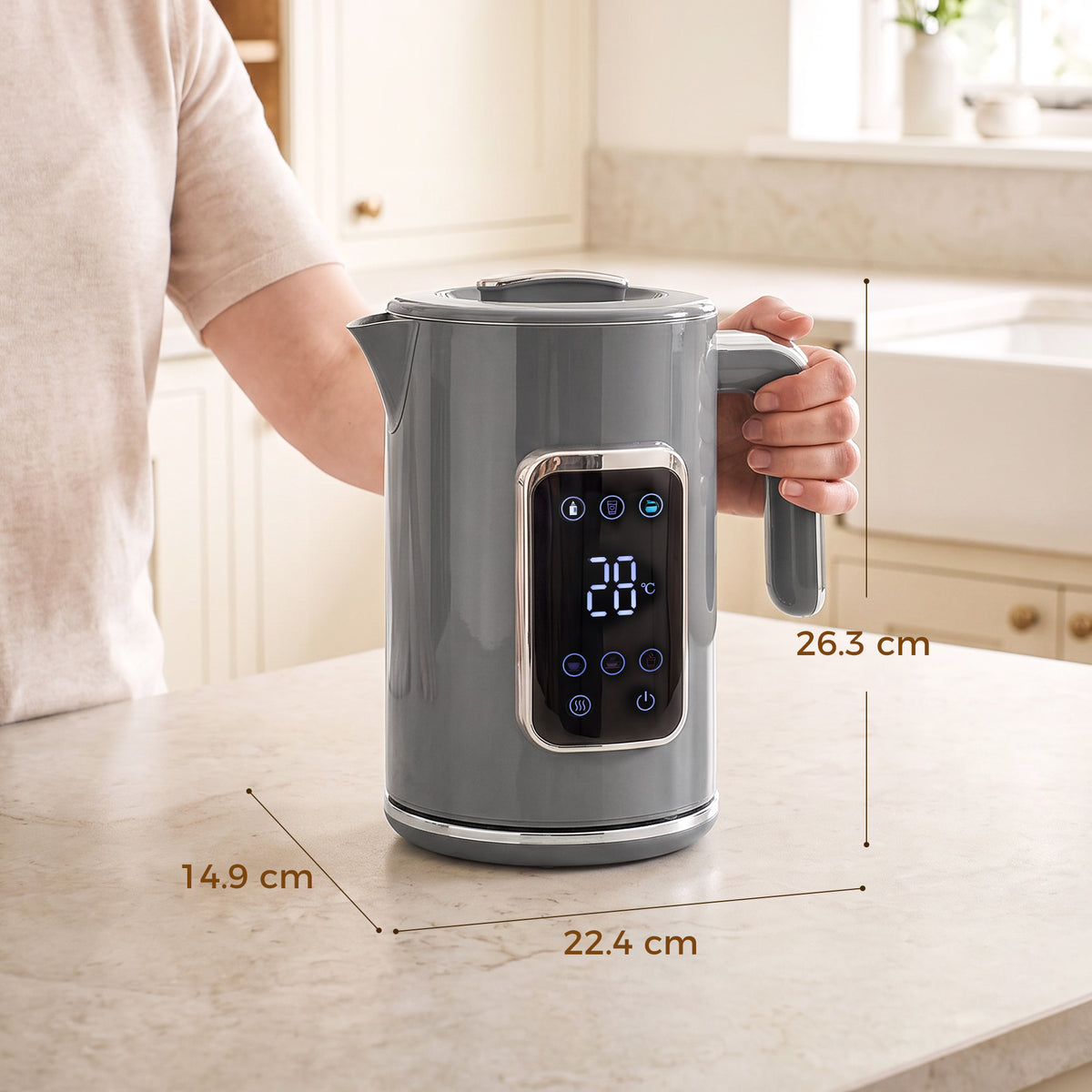 Homcom 1.7L Electric Kettle 3000W Fast Boil Led Temp Control Keep Warm Grey