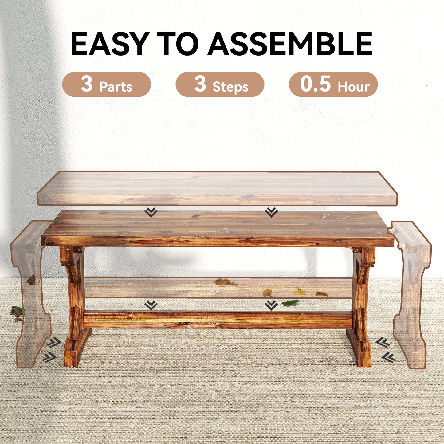 Outsunny Rustic Wooden Garden Bench Backless Outdoor Loveseat With X Shape Base For Porch Park Carbonized Finish
