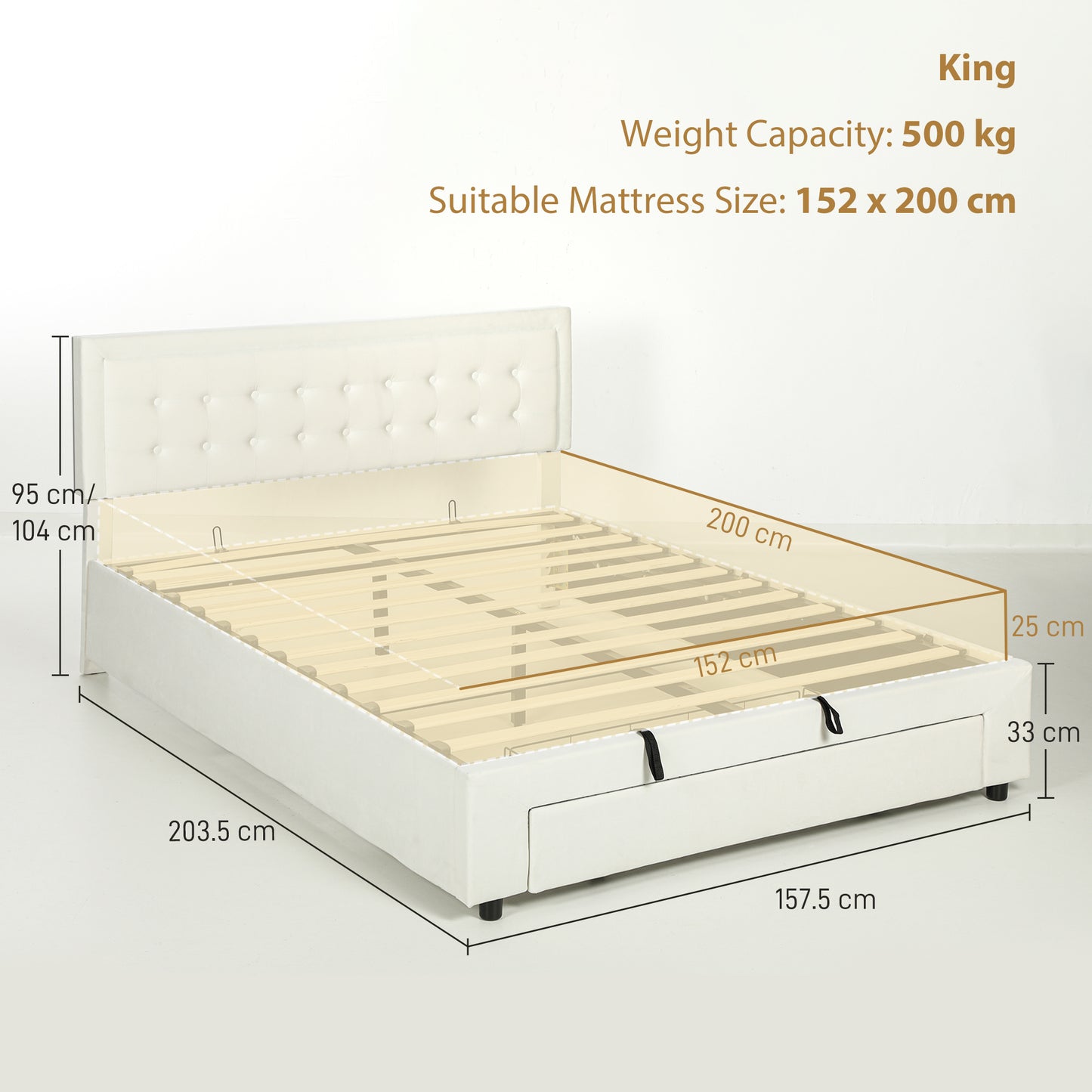 HOMCOM King Size Ottoman Bed Frame With Front Drawer And Gas Lift Storage In Cream