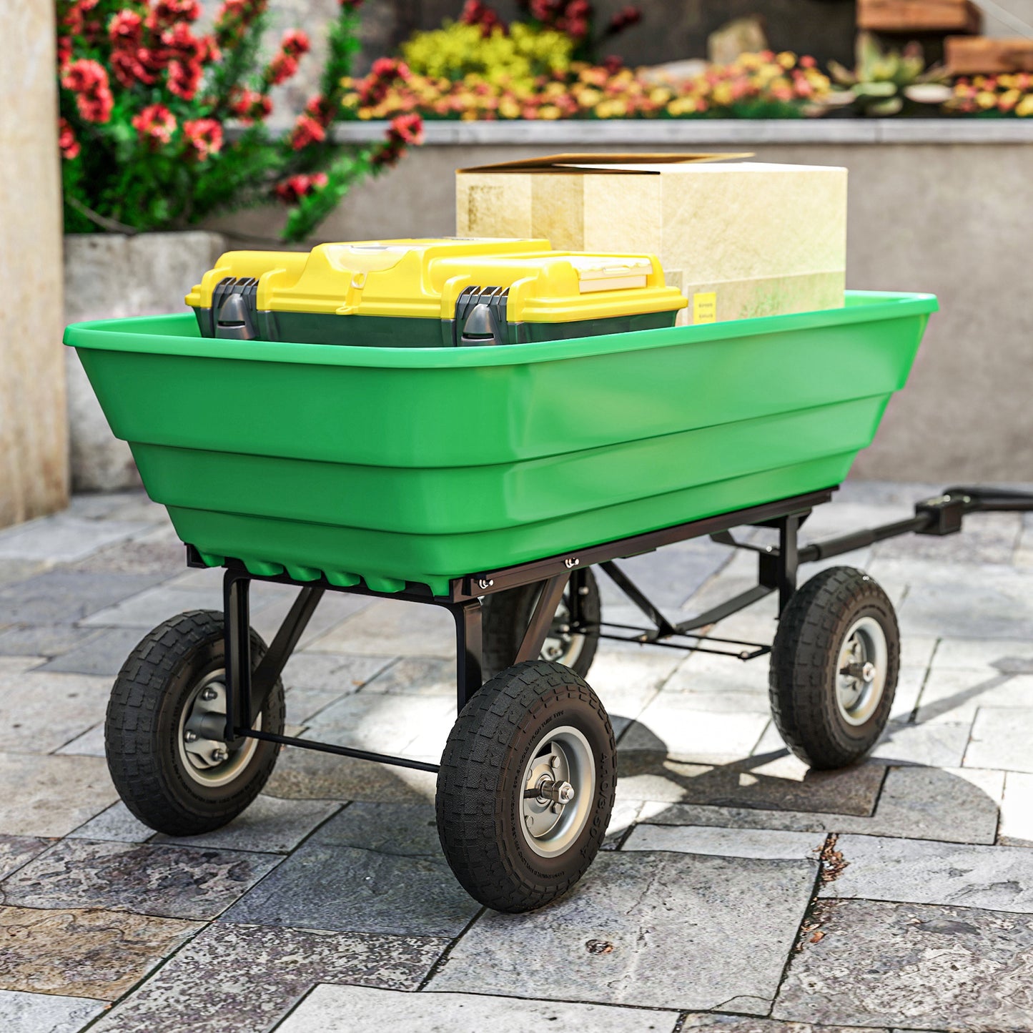 Outsunny Four Piece 10 Inch Replacement Wheel Set for Wheelbarrows Carts Garden Trolleys Black