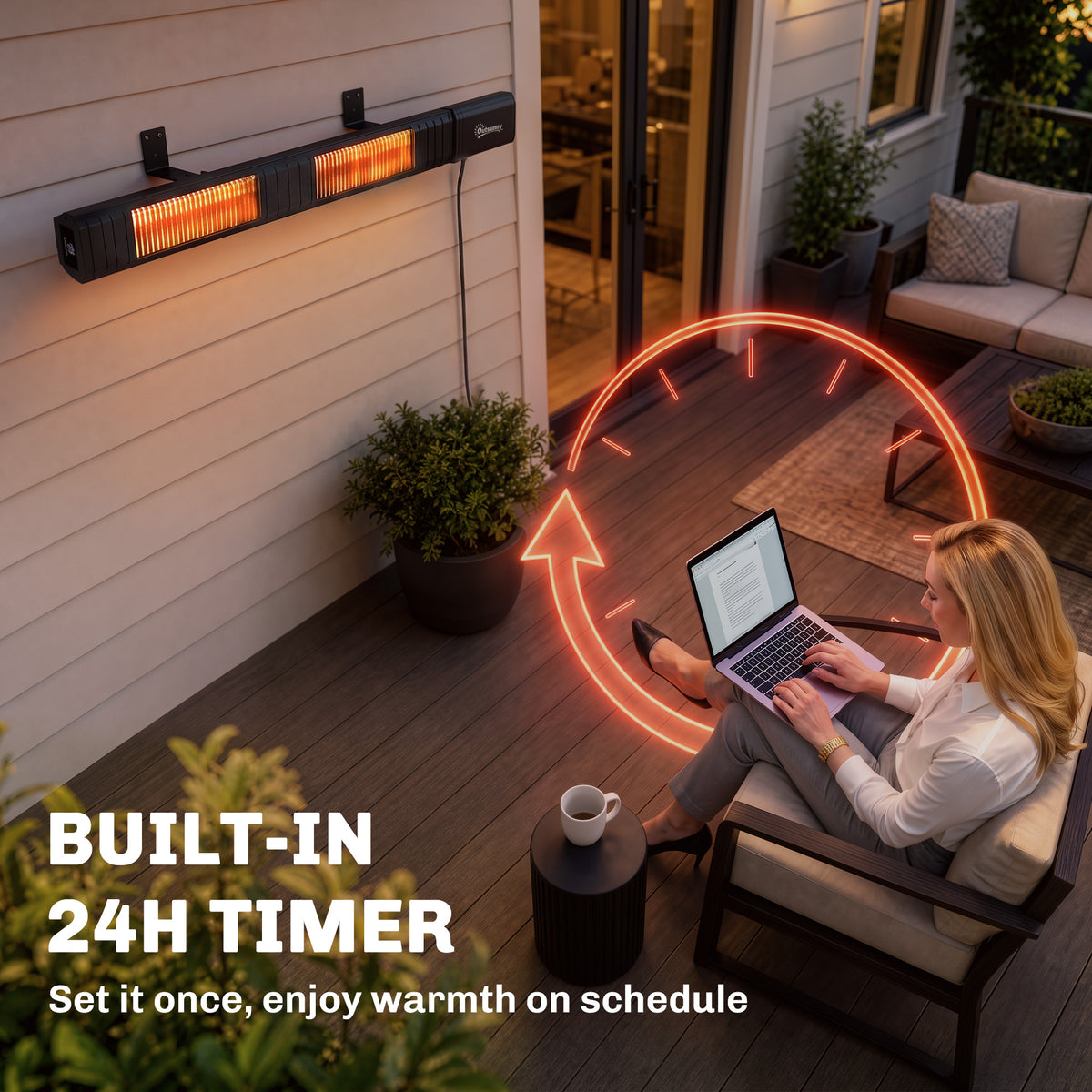 Outsunny 3000W Electric Wall Mounted Infrared Patio Heater With Remote Black