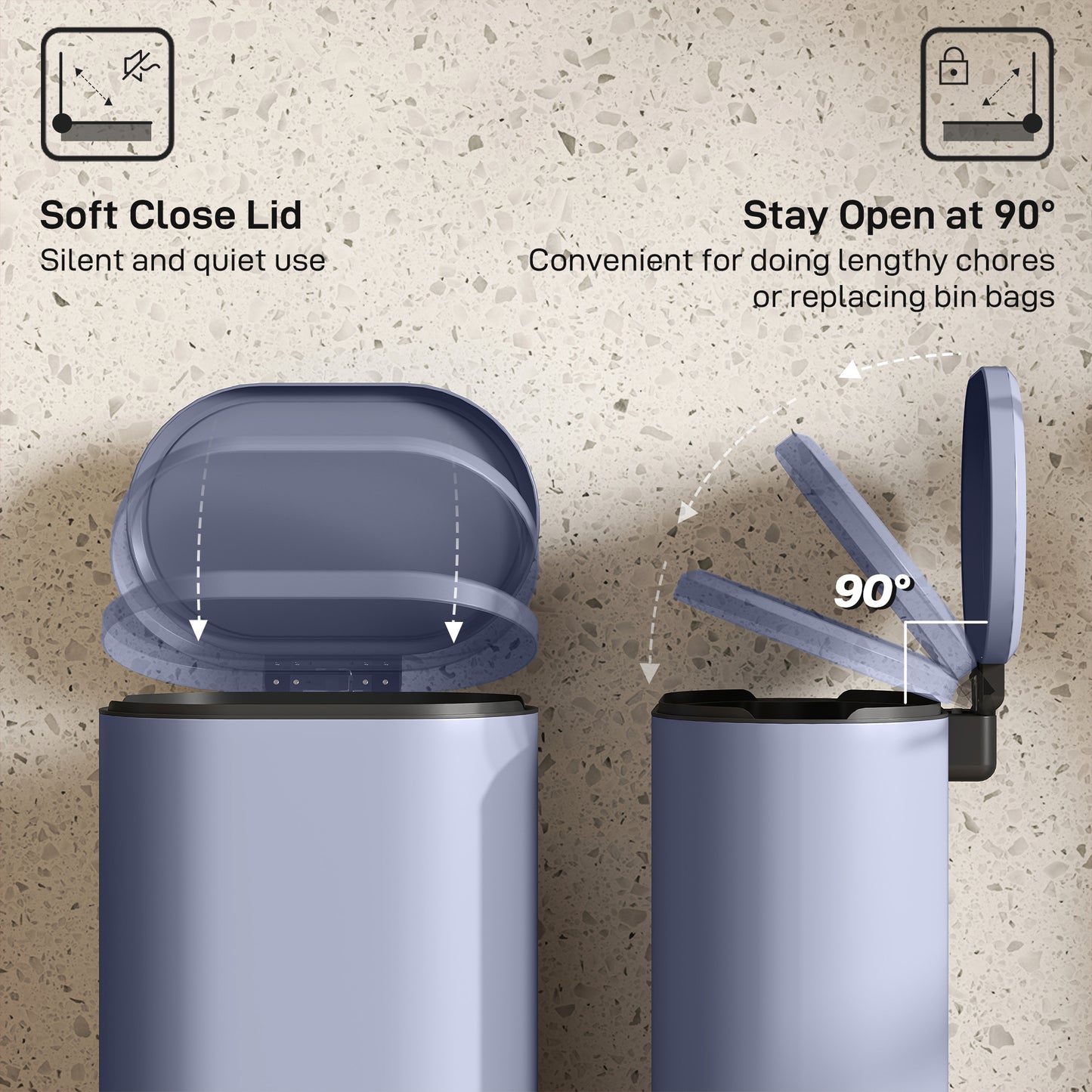 HOMCOM 30 L Modern Curved Kitchen Bin With Silent Soft Close Lid Grey Finish Fingerprint Resistant Metal Pedal Operated
