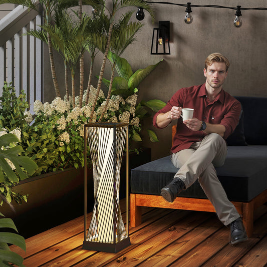 Outsunny Rattan Solar Garden Lights Auto On Off LED Floor Lamp Sand Brown Outdoor Lighting