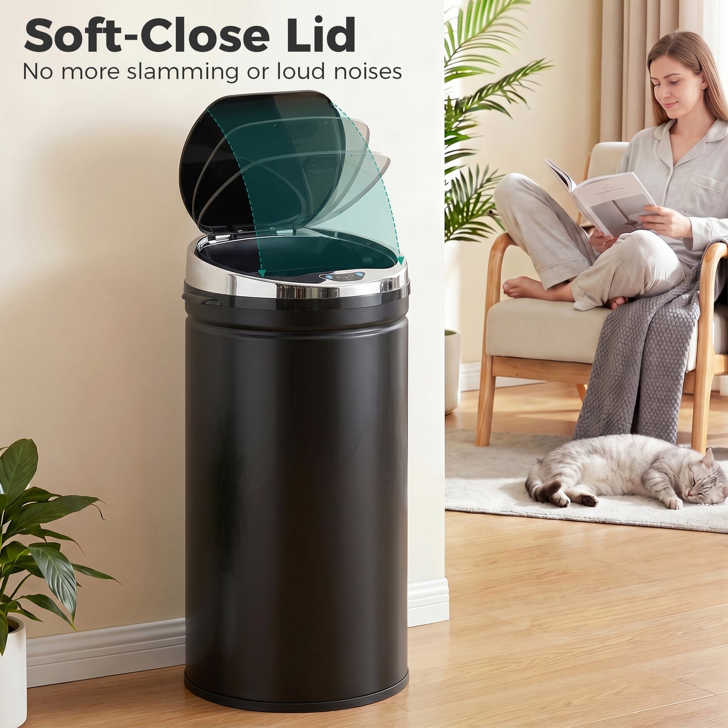 HOMCOM 42L Automatic Motion Sensor Trash Bin With Fingerprint Resistant Finish Stainless Steel Black