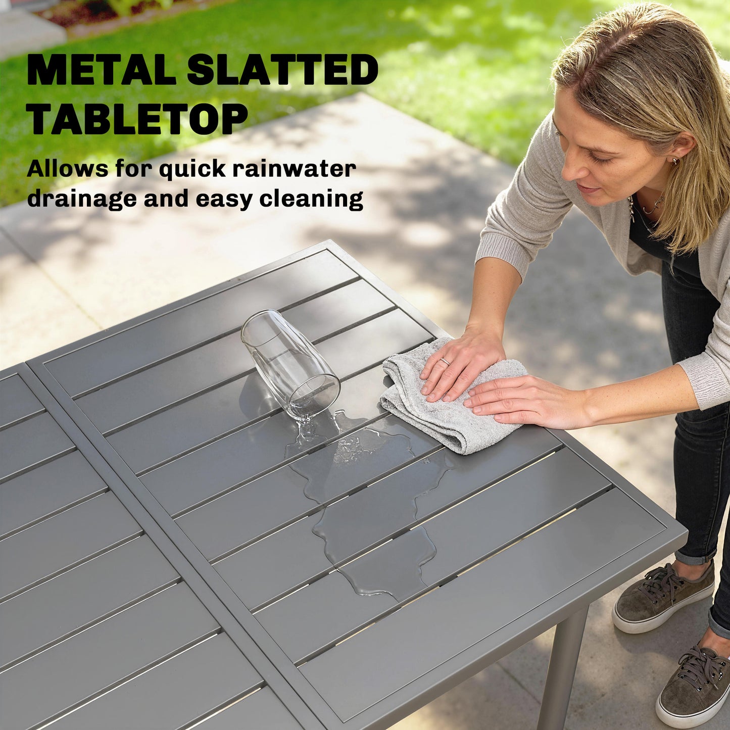 Outsunny 165 X 80 Cm Rectangular Garden Dining Table For 6 With Slatted Top Weather Resistant Metal Frame