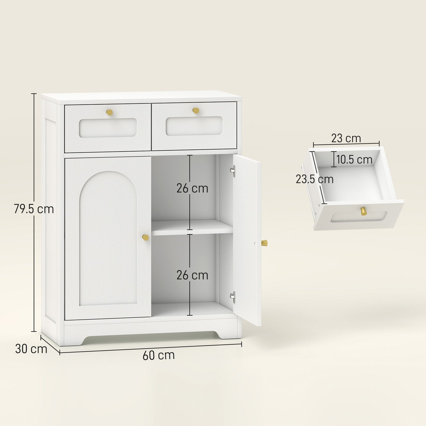 HOMCOM White Bathroom Floor Cabinet With Two Drawers And Adjustable Shelf For Towels Skincare And Essentials