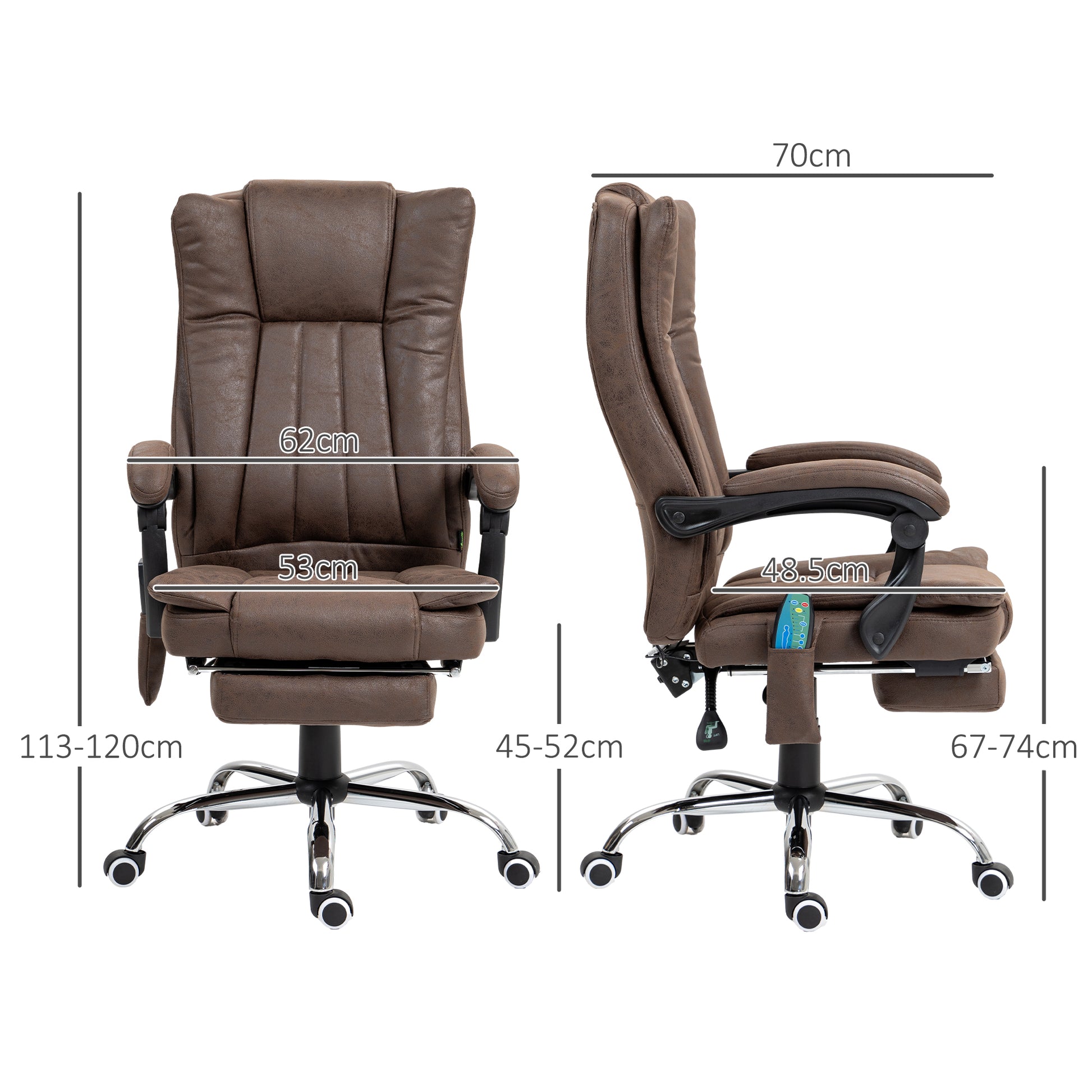 Vinsetto Heated Vibrating Massage Desk Chair with Adjustable Height and Footrest, Chocolate Brown - ALL4U RETAILER LTD