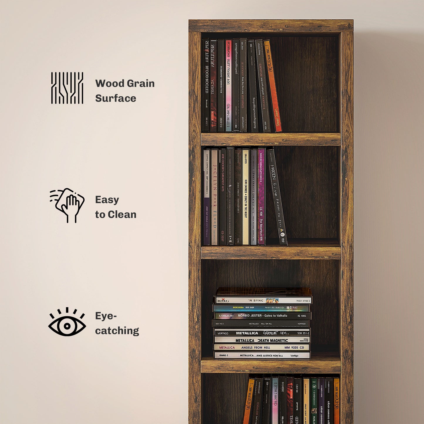 HOMCOM 12 Tier CD Storage Tower Tall Narrow Rustic Brown Media Organizer Anti tipping Design Holds 204 CDs