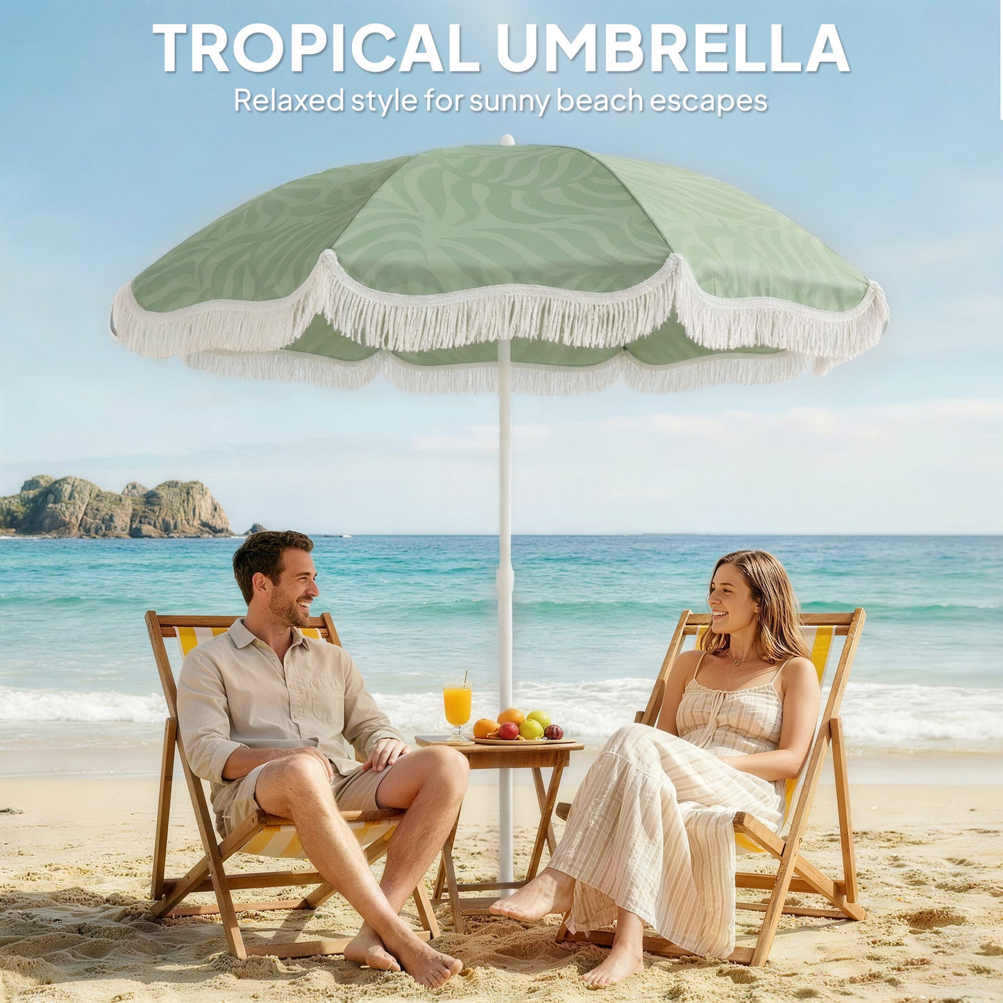 Outsunny 1.8m Beach Umbrella Parasol With Sand Anchor Portable Tilting Garden Adjustable Height Green