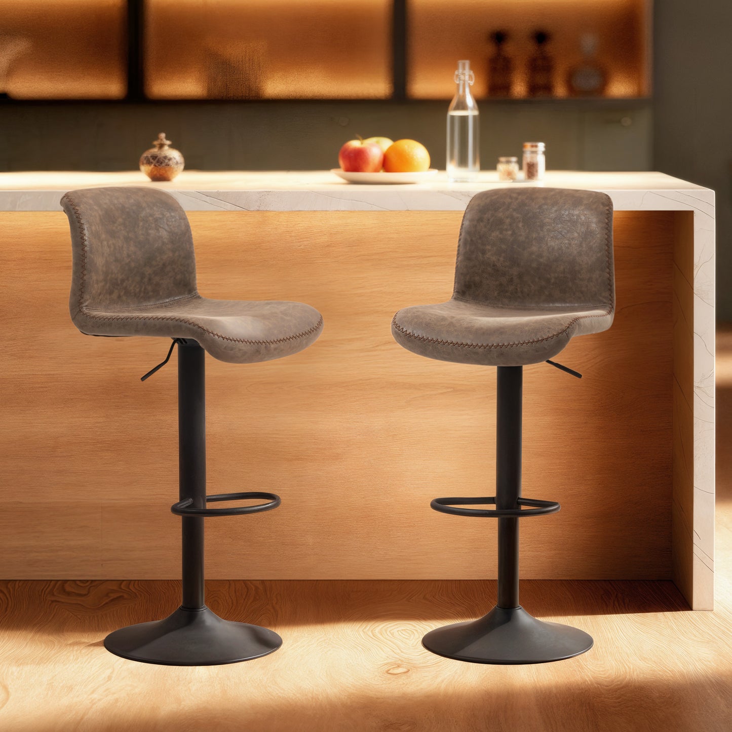 HOMCOM Bar Stools Set of 2 PU Leather Bar Stools with Backrest and Footrest for Kitchen Counter Breakfast Bar Brown