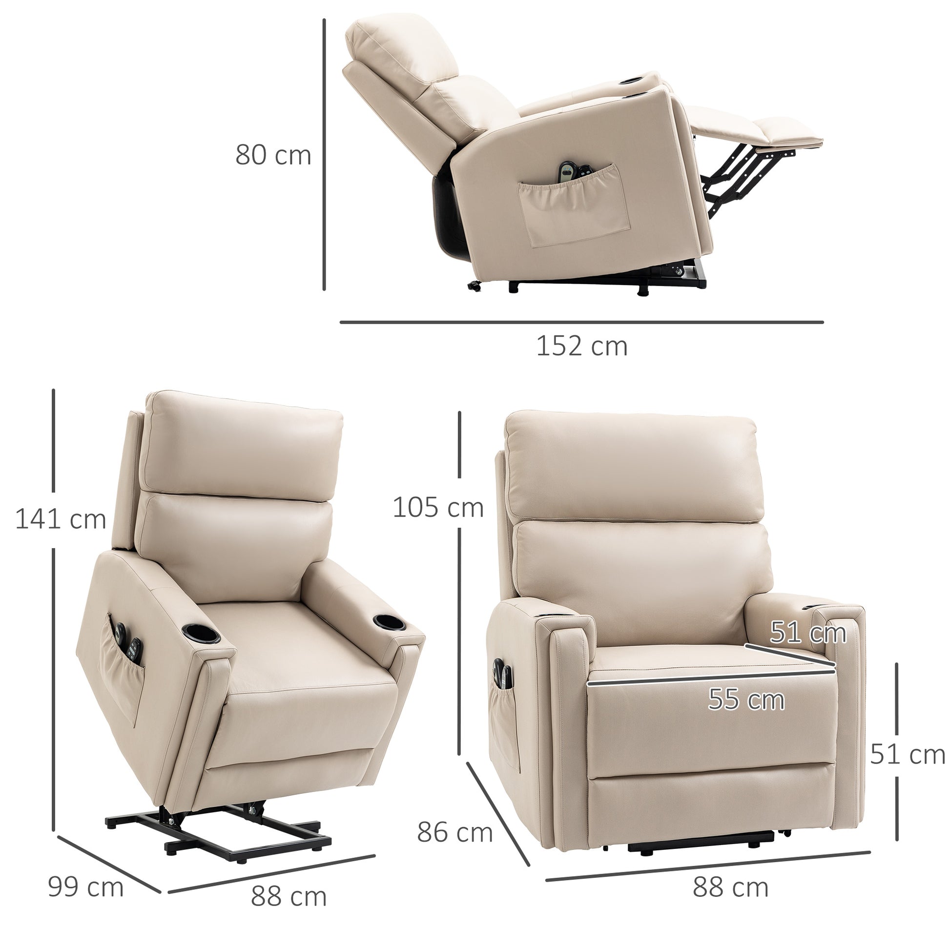 HOMCOM Electric Lift Recliner Chair with Massage, Heating, and Cup Holders - Beige - ALL4U RETAILER LTD