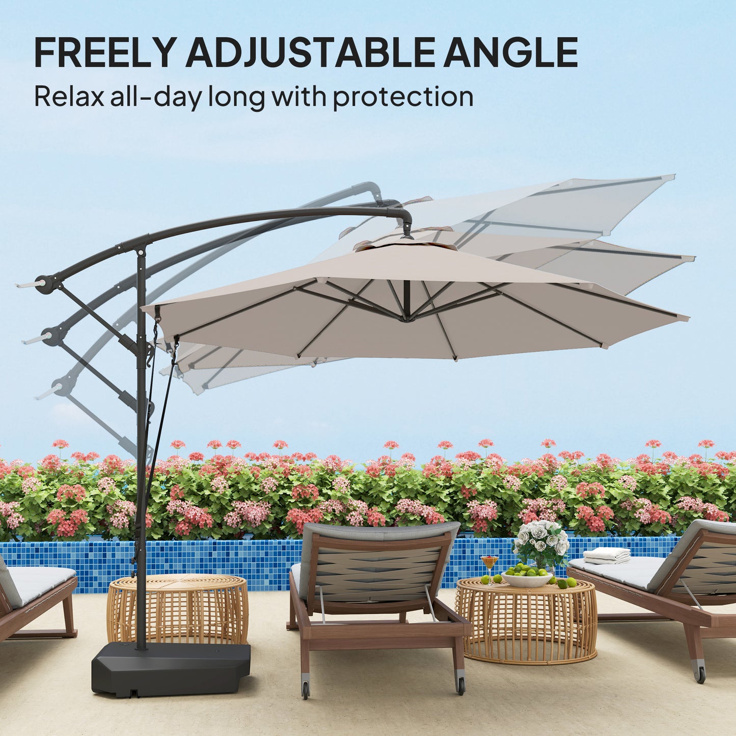 Outsunny 3m Garden Cantilever Parasol With Fillable Base Up To 90kg, Crank Tilt, Wind Straps, UPF50+ Cream, Cover