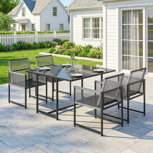 Outsunny 5 Piece Garden Dining Set Outdoor Patio Cube Table And Chairs With Foldable Backrests Light Grey
