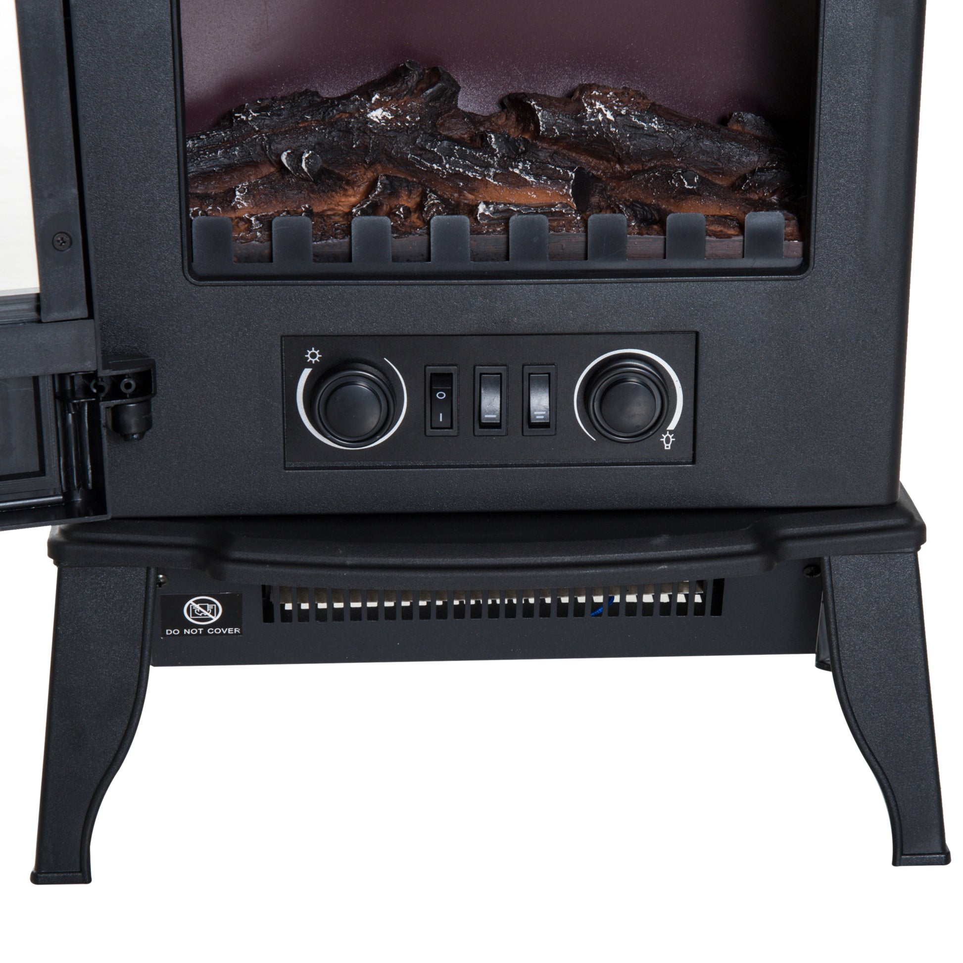 HOMCOM Stylish Black Electric Fireplace Heater with Independent Flame Effect, 1000W/2000W - ALL4U RETAILER LTD