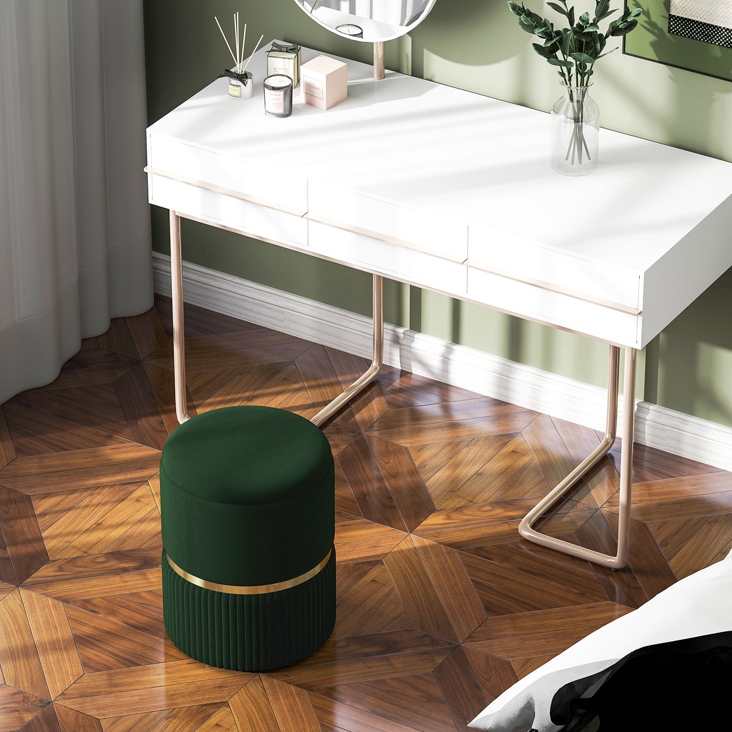 HOMCOM Velvet Feel Storage Ottoman Green With Hidden Under Seat Storage And Solid MDF Frame