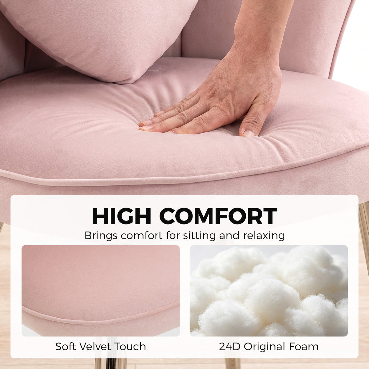 HOMCOM Velvet Accent Chair With Lotus Back And Heart Pillow Soft Pink