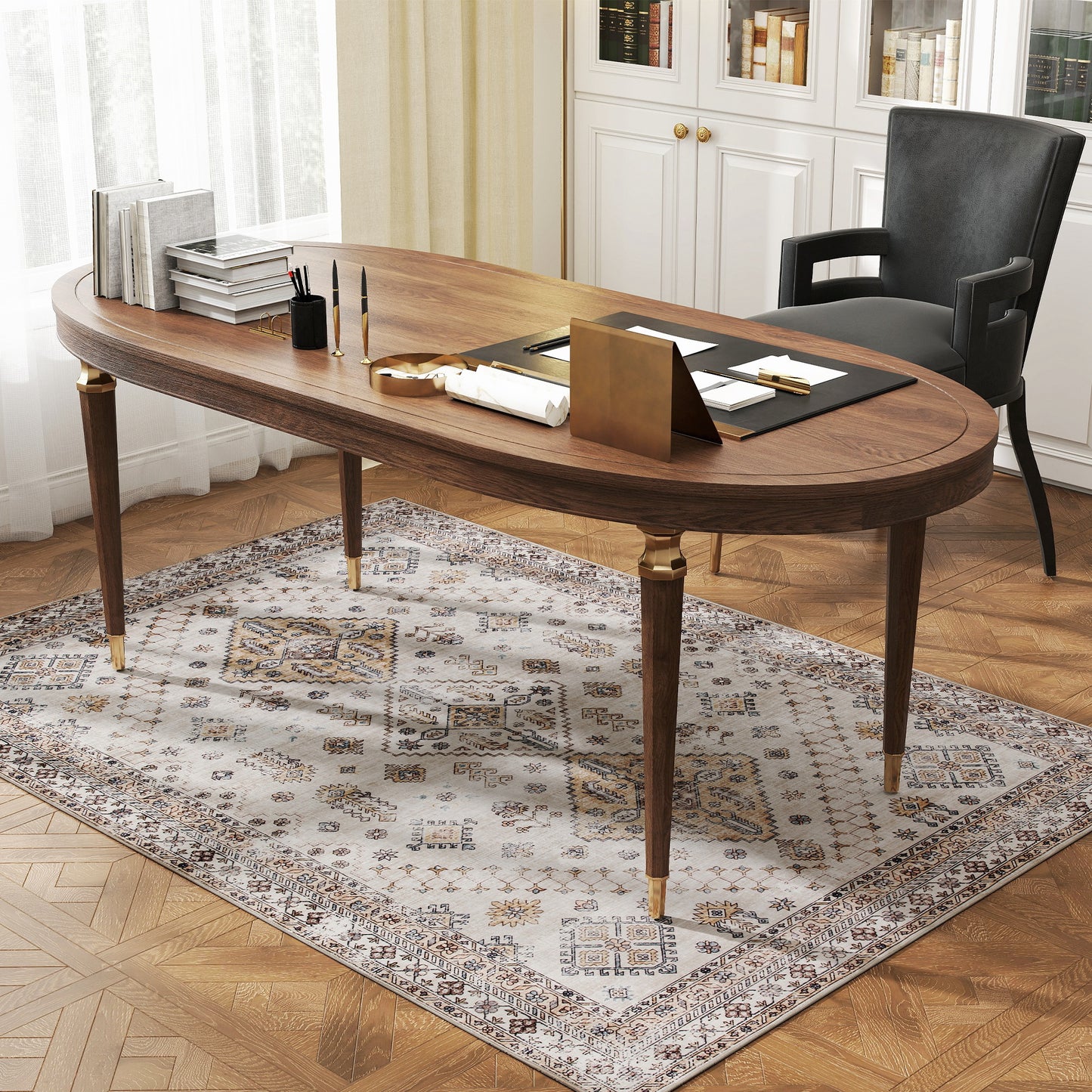 HOMCOM Vintage Area Rug Non Slip Washable Flannel Rug 170 x 120 cm Beige for Living Room Bedroom Dining Room