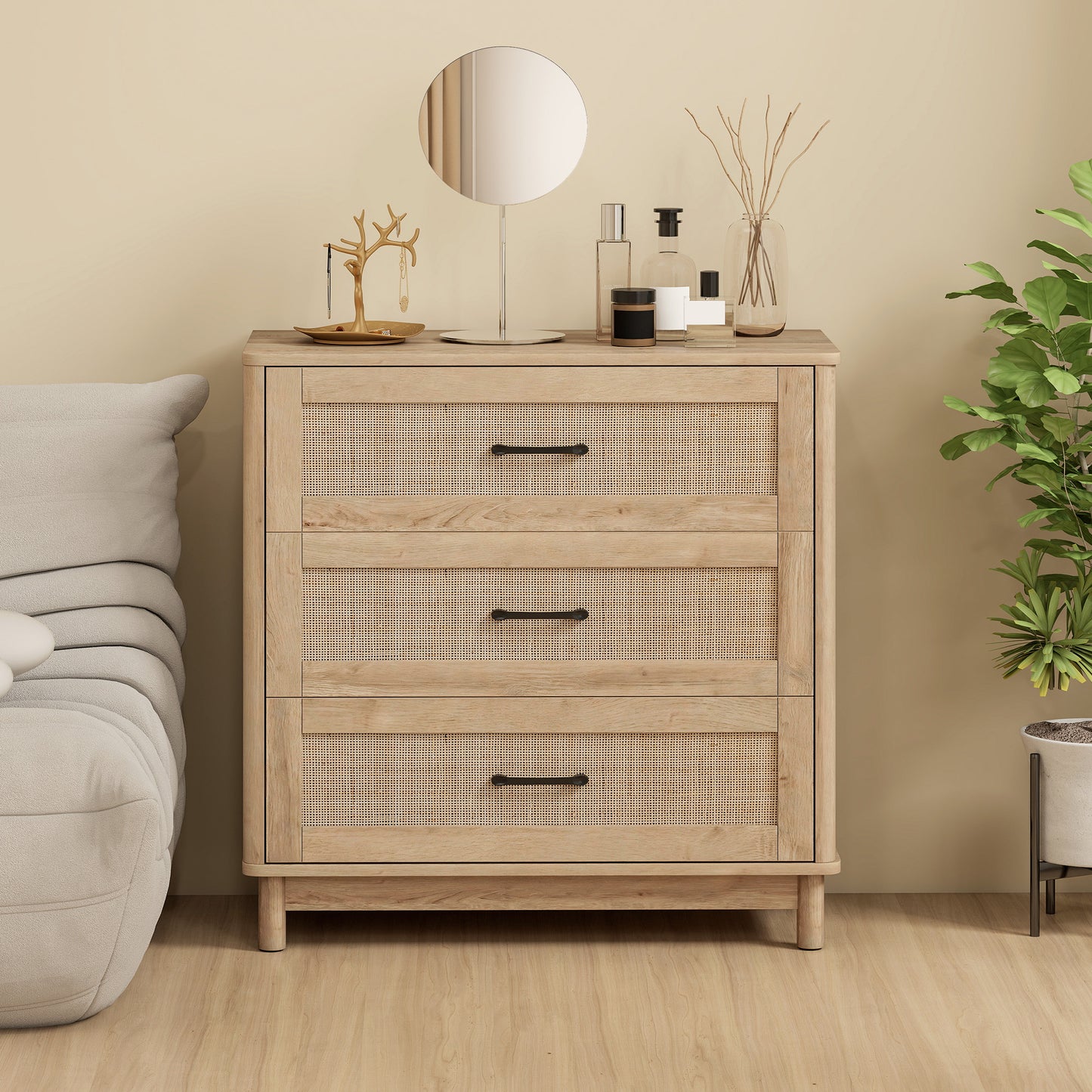 HOMCOM 76 Cm Wide Oak Chest Of Drawers With Three Drawers For Bedroom Organization