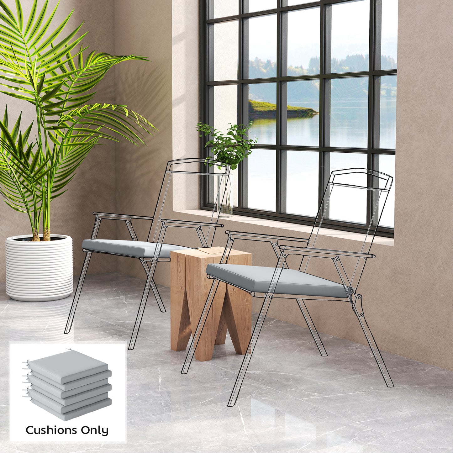 Outsunny 6 Pack Outdoor Seat Cushions With Machine Washable Covers Water Repellent Light Grey