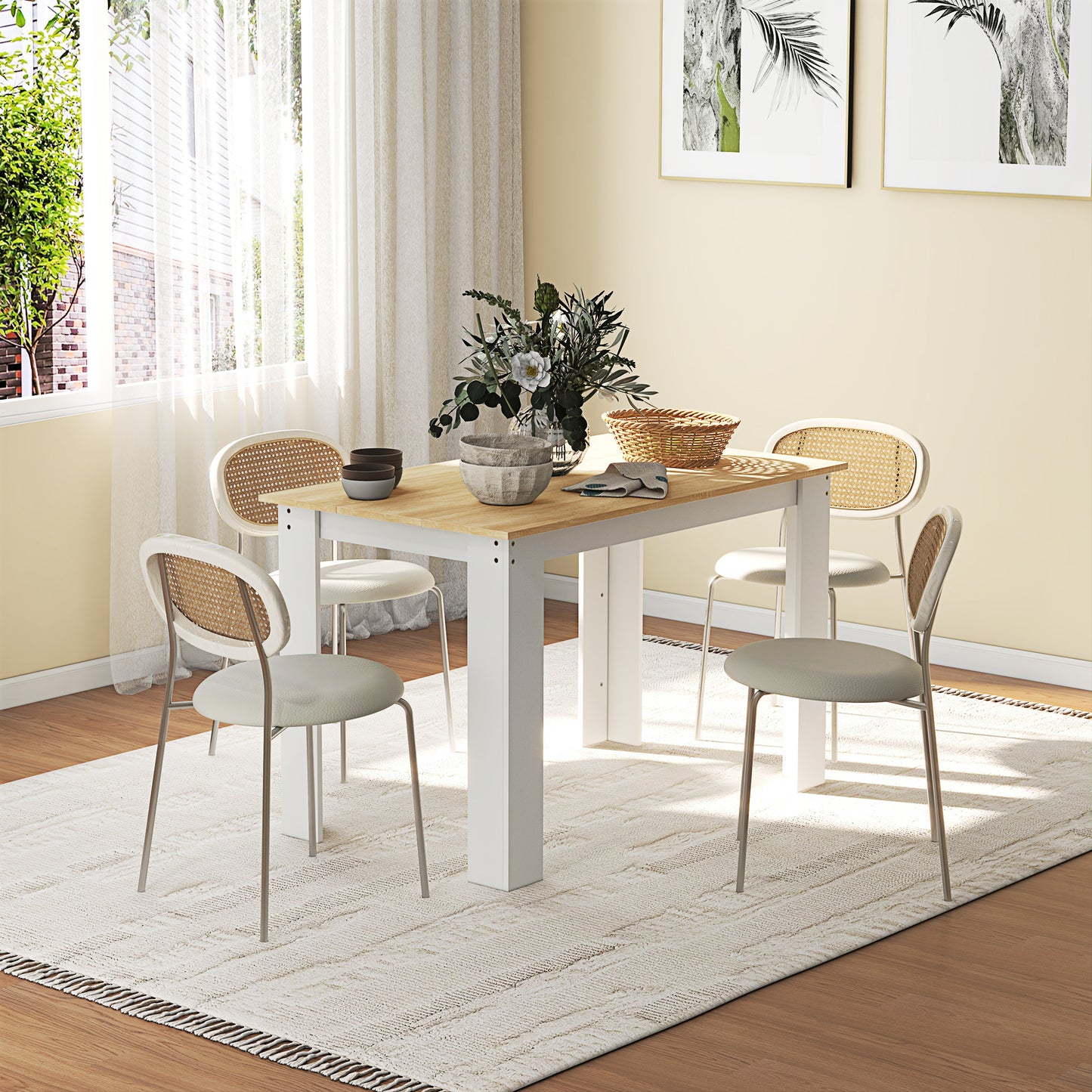HOMCOM Dining Table for 4 to 6 People With Wood Effect Oak and White Finish for Dining Rooms and Small Kitchens