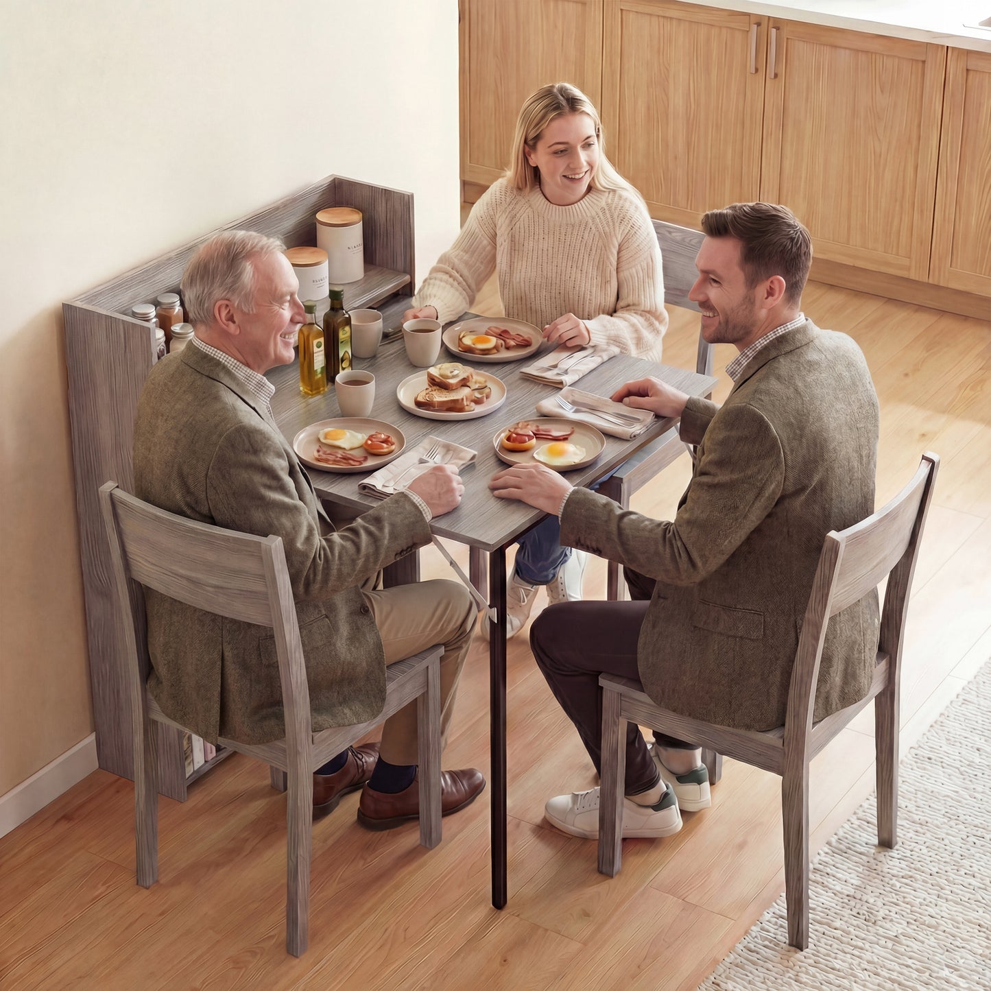 HOMCOM Kitchen Table Folding Dining Table With 4 Tier Shelves Modern Drop Leaf Table Grey Wood Effect