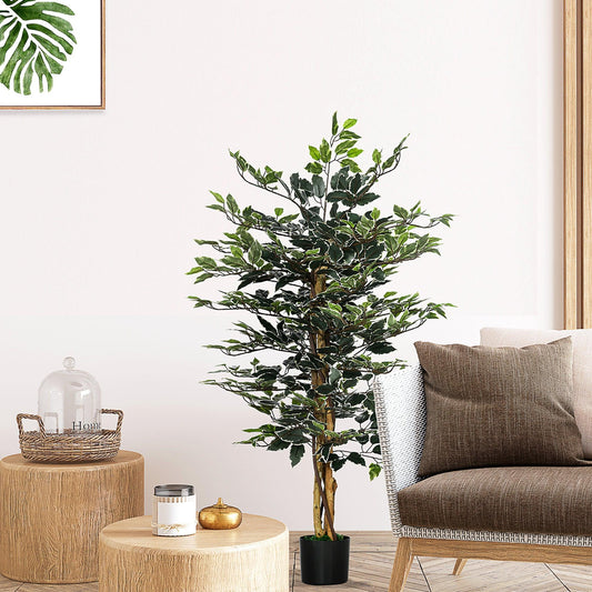 HOMCOM Artificial Ficus Tree with Lifelike Leaves and Natural Trunks Green - ALL4U RETAILER LTD