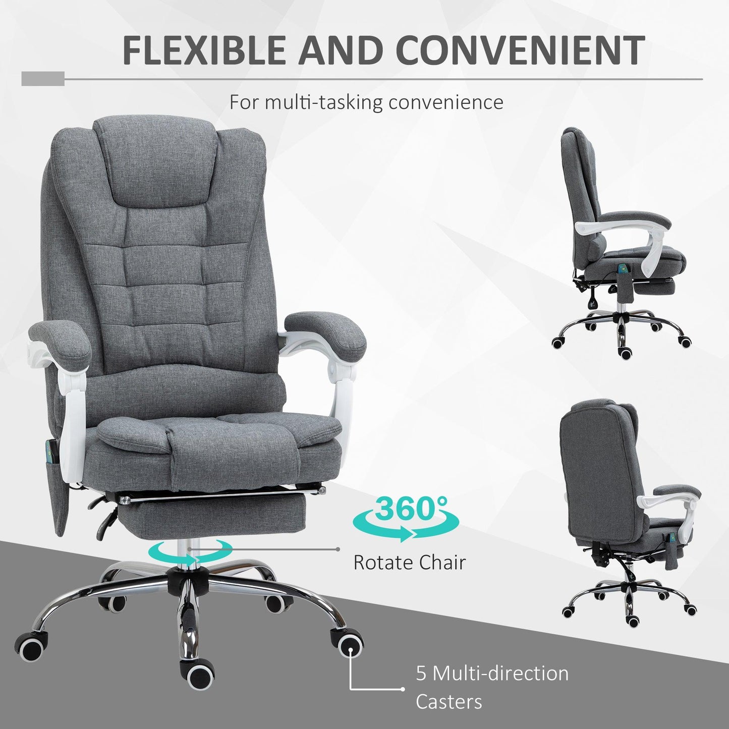 Vinsetto Heated Massage Executive Office Chair - Adjustable Swivel Ergonomic Desk Chair with Footrest (Grey) - ALL4U RETAILER LTD