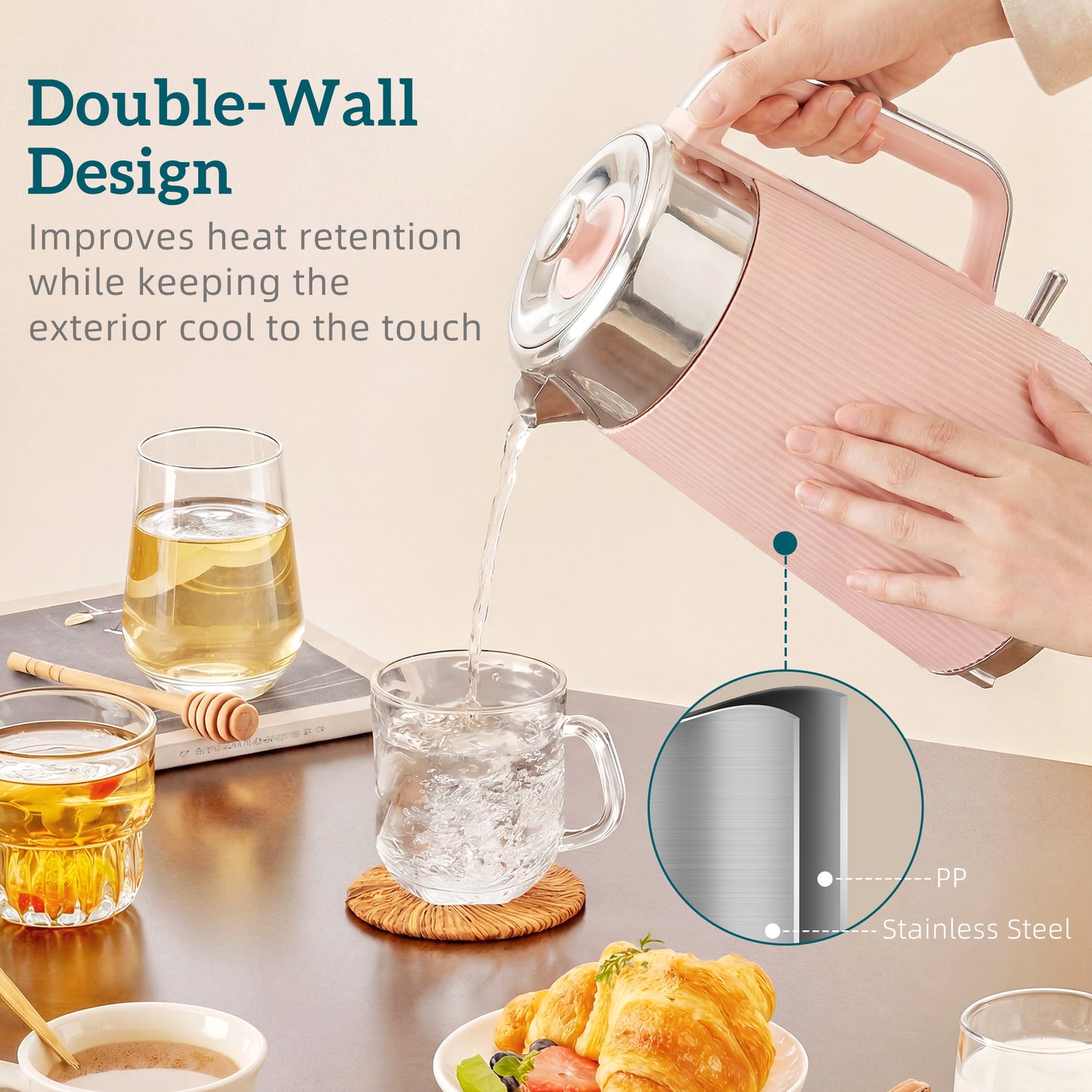 HOMCOM Electric Kettle And Four Slice Toaster Set 3000W 1.7L Pink UK Strix Thermostat Auto Shut Off