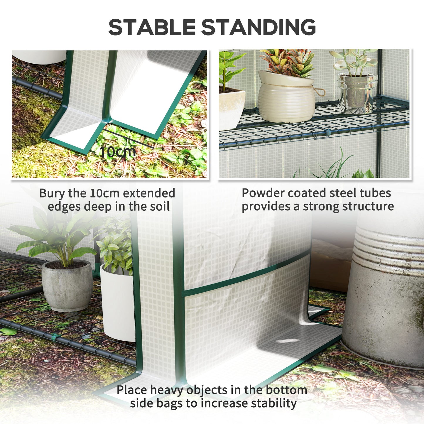 Outsunny Three Tier Mini Greenhouse White With Plastic Cover And Zipped Roll Up Door For Indoor Outdoor Shelves