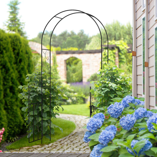 Outsunny Metal Garden Arch Double Gates for Climbing Plants Roses and Vines Wedding Arch Black 125L x 38W x 227H cm