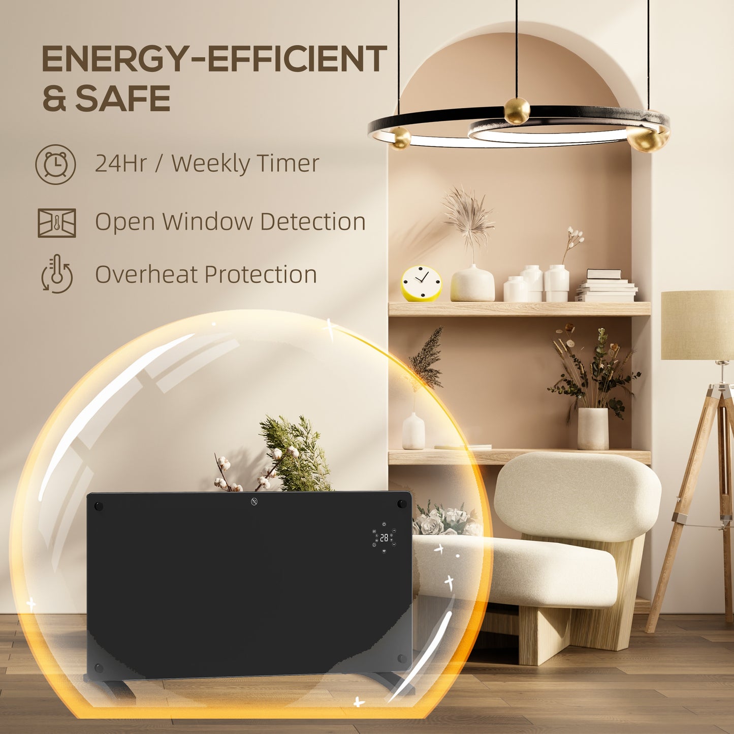 HOMCOM 2000W Smart Control Heater With Tuya App 5 To 35 Degrees Celsius Black Wall Mountable