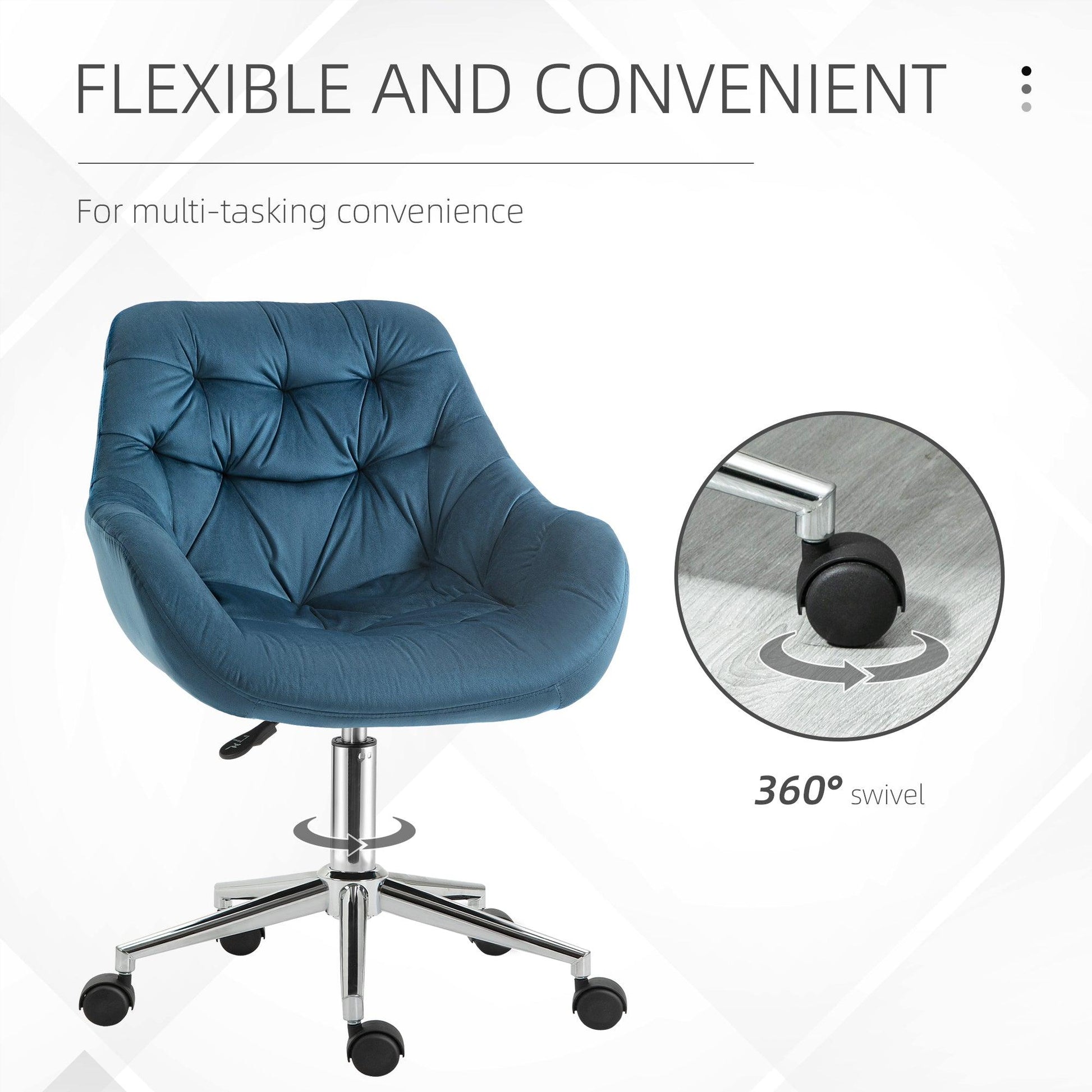 Vinsetto Velvet Ergonomic Office Chair with Adjustable Support, Blue - ALL4U RETAILER LTD