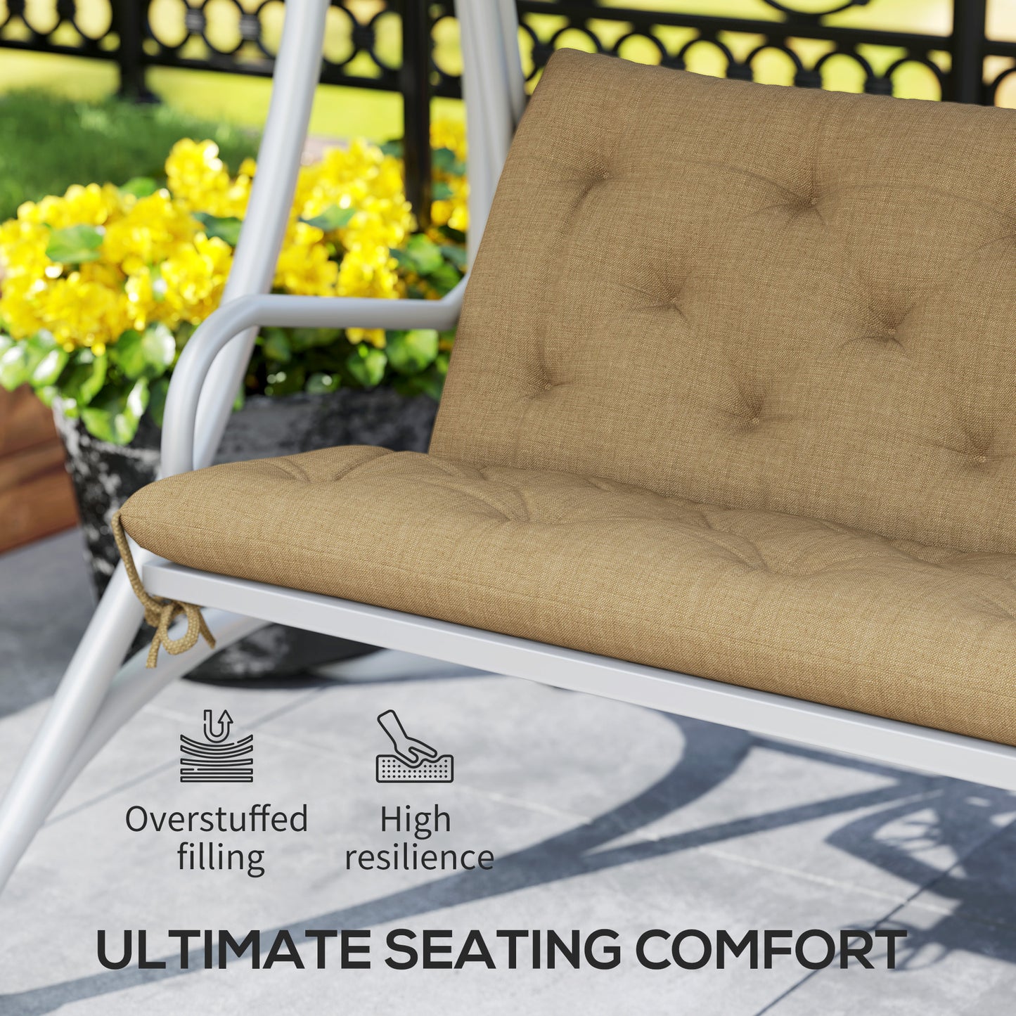 Outsunny Khaki Three-Seater Bench Cushion Splash-Resistant for Outdoor Metal or Wood Furniture