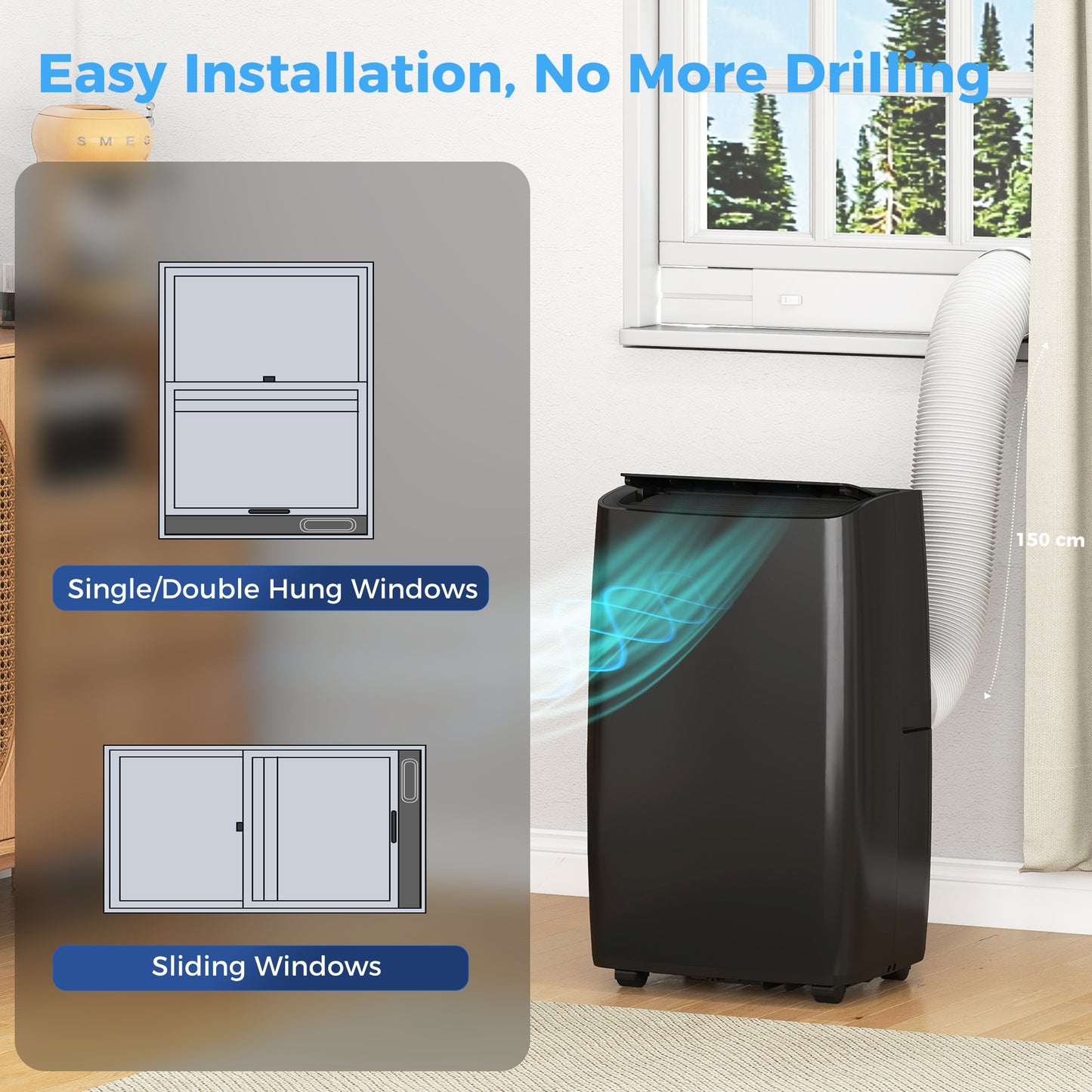 HOMCOM Portable Air Conditioner 14000 BTU 4 In 1 Unit Dehumidifier Cooling Fan With Child Lock For 40 Square Meters