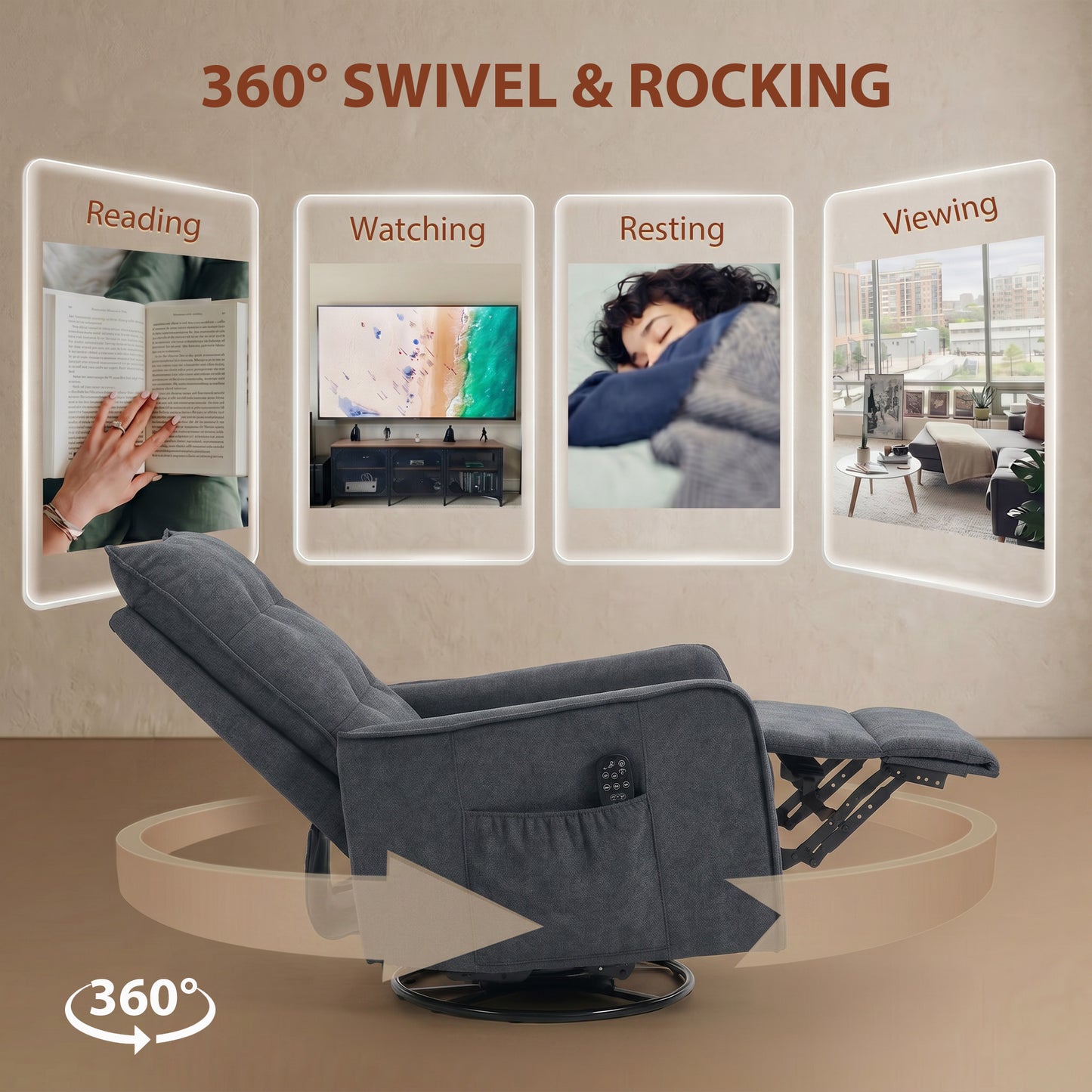 HOMCOM Chenille Recliner Chair With Massage And Heat Eight Point Vibration 360 Degree Swivel Manual Recliner Dark Grey