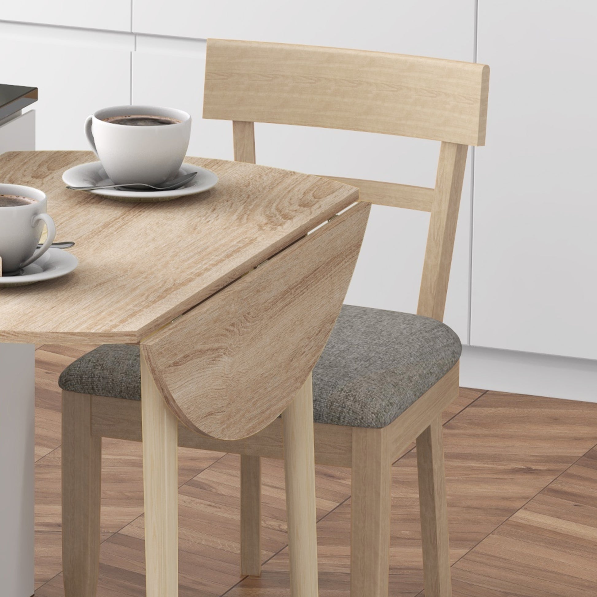 HOMCOM Space-Saving Round Drop Leaf Dining Table with Wood Legs for Small Kitchens - ALL4U RETAILER LTD