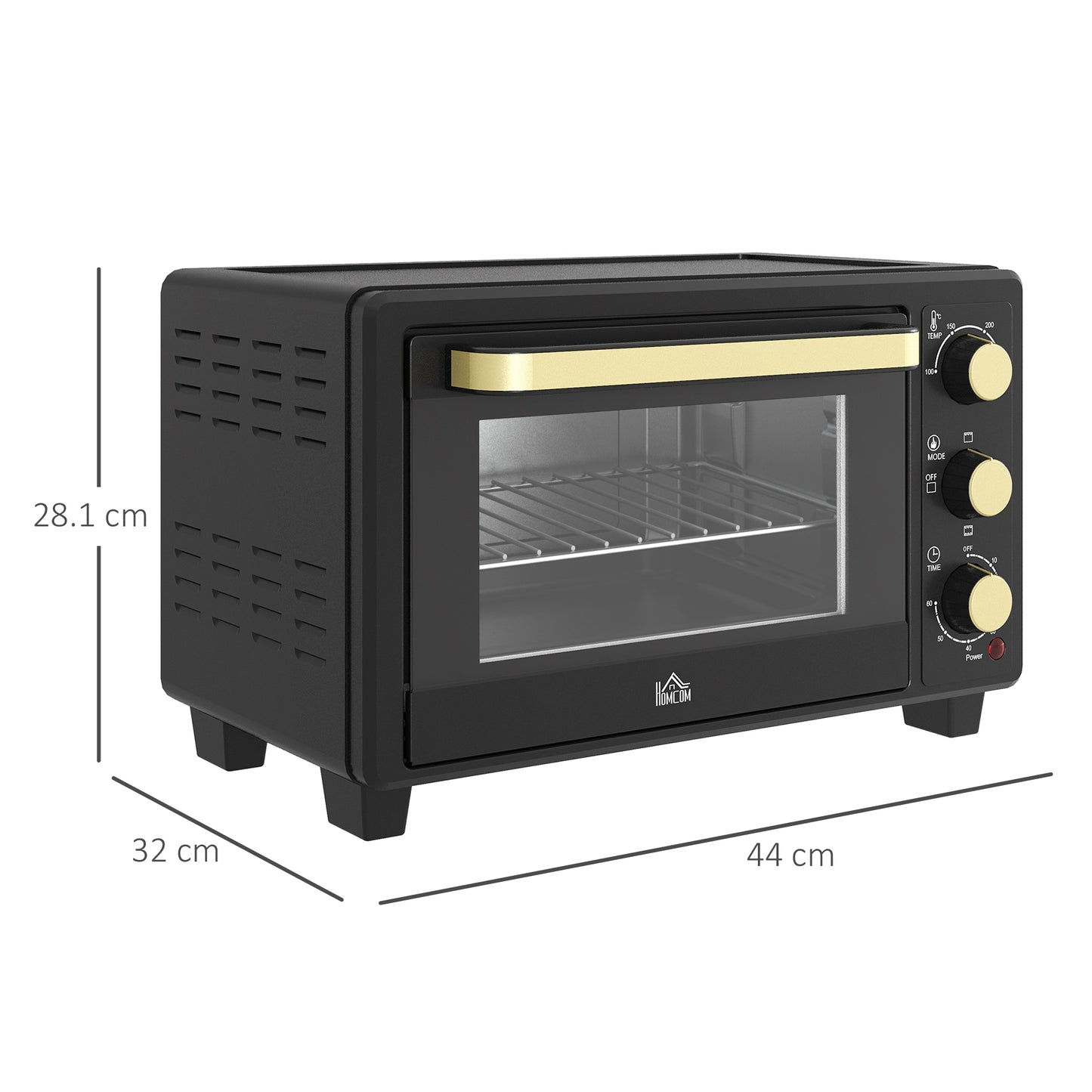 HOMCOM 16L Mini 1400W Countertop Oven Black With Removable Rack And Tray For Flexible Three Level Cooking