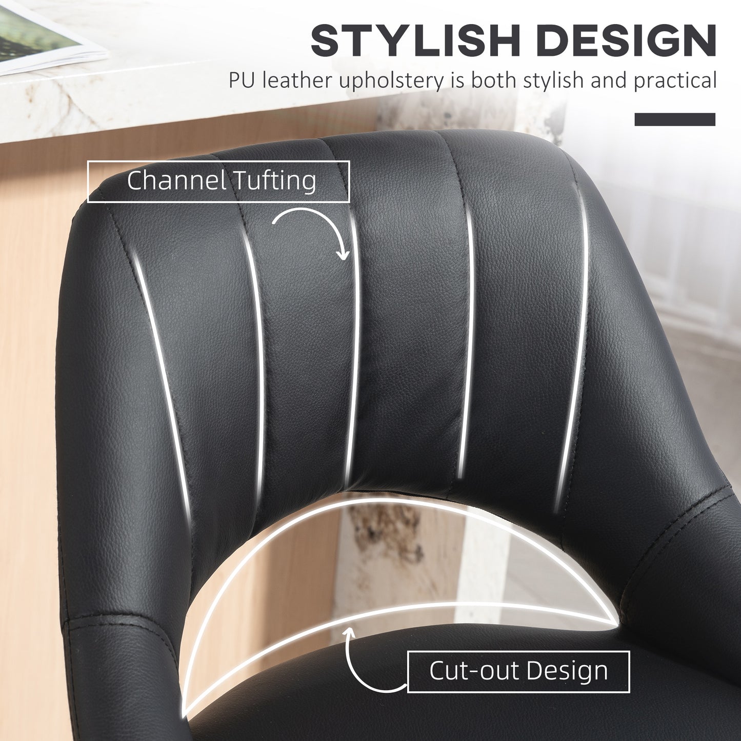 HOMCOM Set Of Two Faux Leather Bar Stools Black Adjustable Height 87 To 109 Cm Swivel 360 Degree For Kitchen Counter