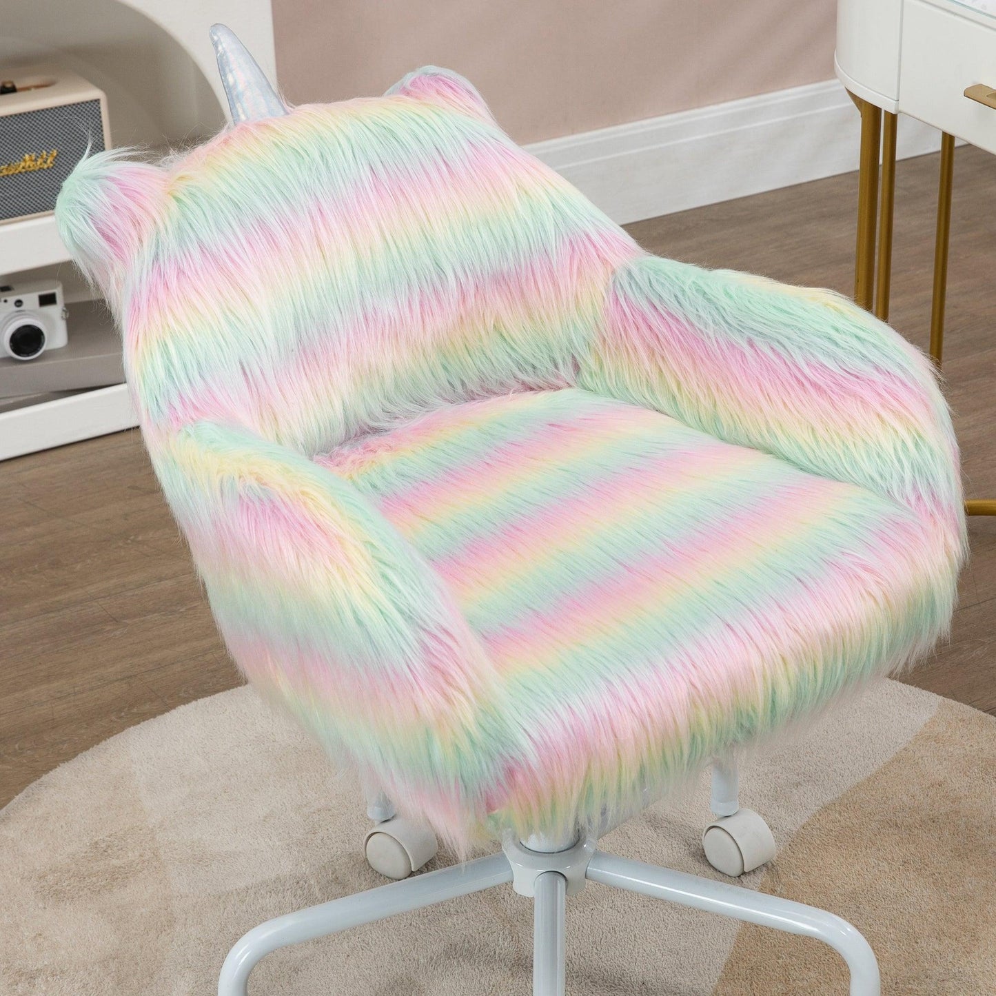 Vinsetto Unicorn Office Chair, Height Adjustable Fluffy Desk Chair - ALL4U RETAILER LTD