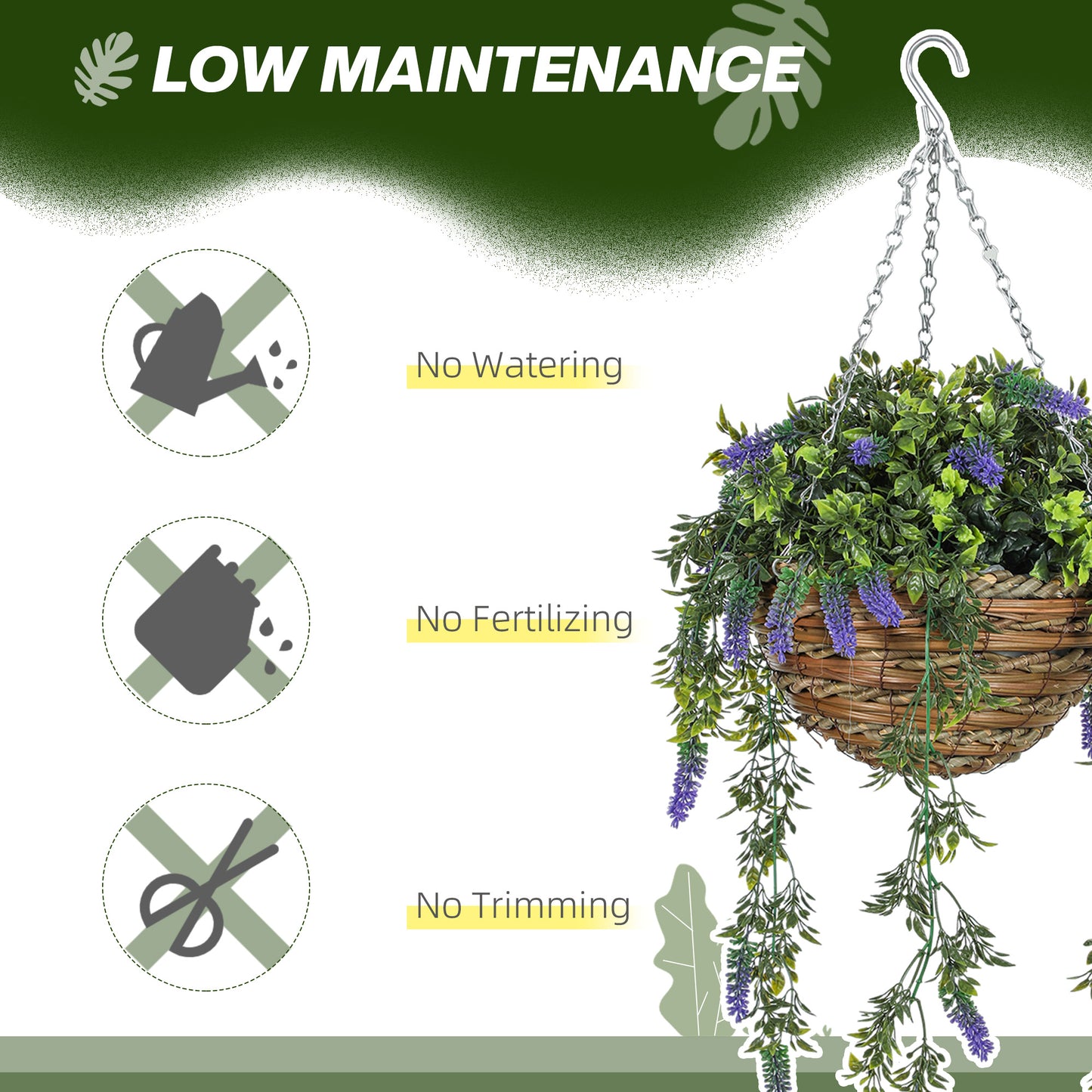 HOMCOM Set of 2 Decorative Artificial Lavender Plants in Hanging Baskets for Indoor and Outdoor Decor Purple