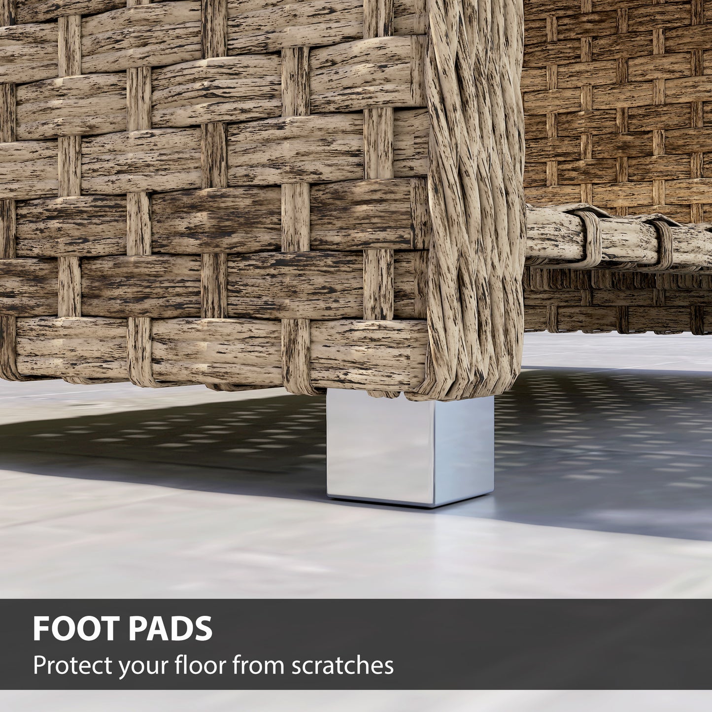 Outsunny Outdoor Coffee Table With Two Tier Storage Shelf In PE Rattan Light Brown Slatted Top And Foot Pads