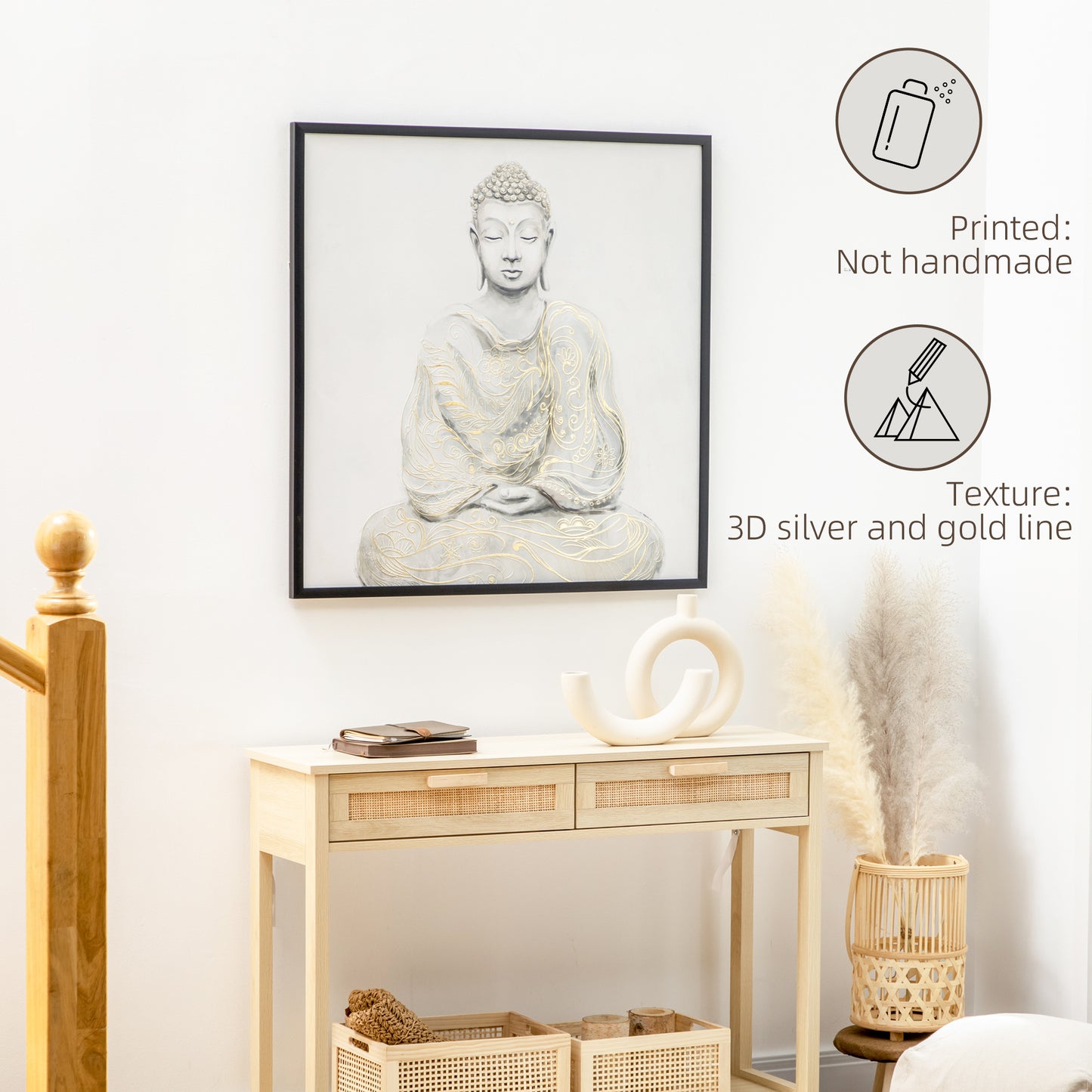 HOMCOM Textured Gold Buddha Meditation Canvas Art for Elegant Home Decor, 83 x 83 cm - ALL4U RETAILER LTD