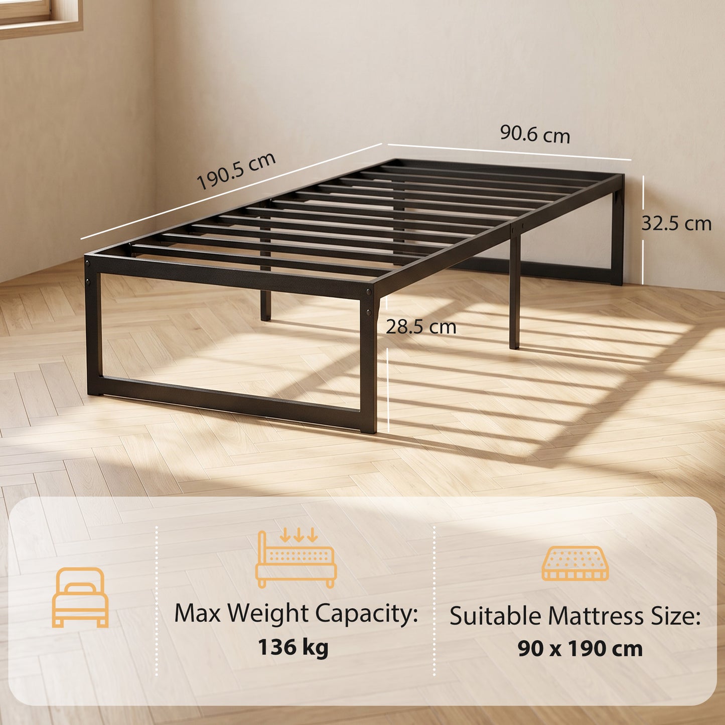 HOMCOM 3ft Single Bed Frame With Underbed Storage And Steel Slat Support Noise Free Black