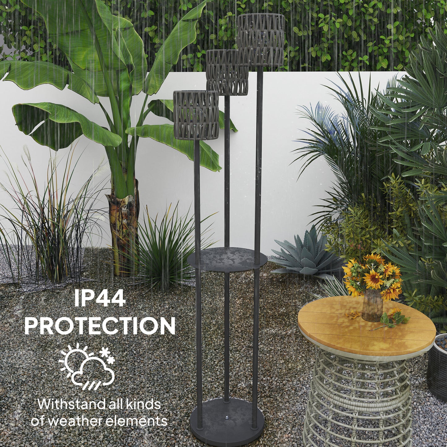 Outsunny Boho Rattan Floor Lamp With Shelf Freestanding Solar Garden Light Auto On Off Grey