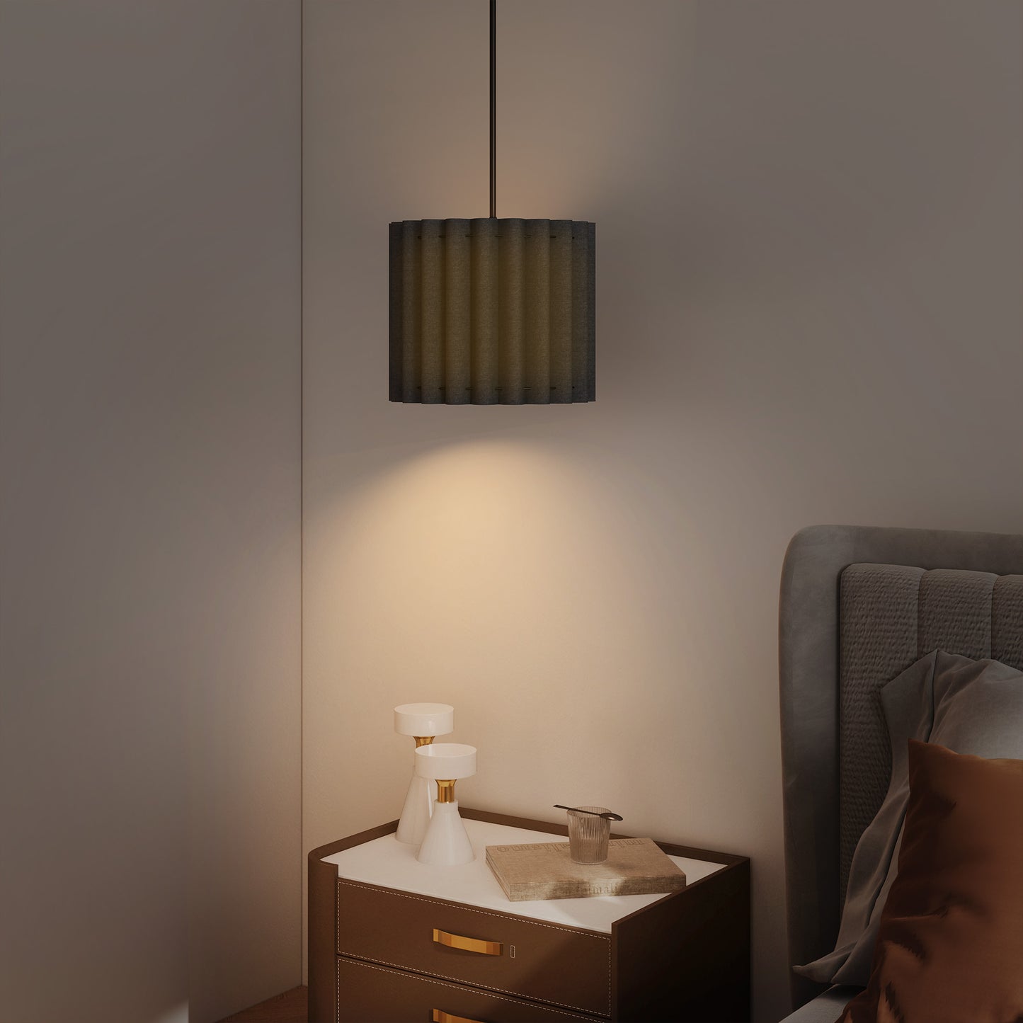 HOMCOM Linen Pendant Light E27 Bulb Modern Hanging Ceiling Lamp For Living Room Bedroom Kitchen Hallway Black