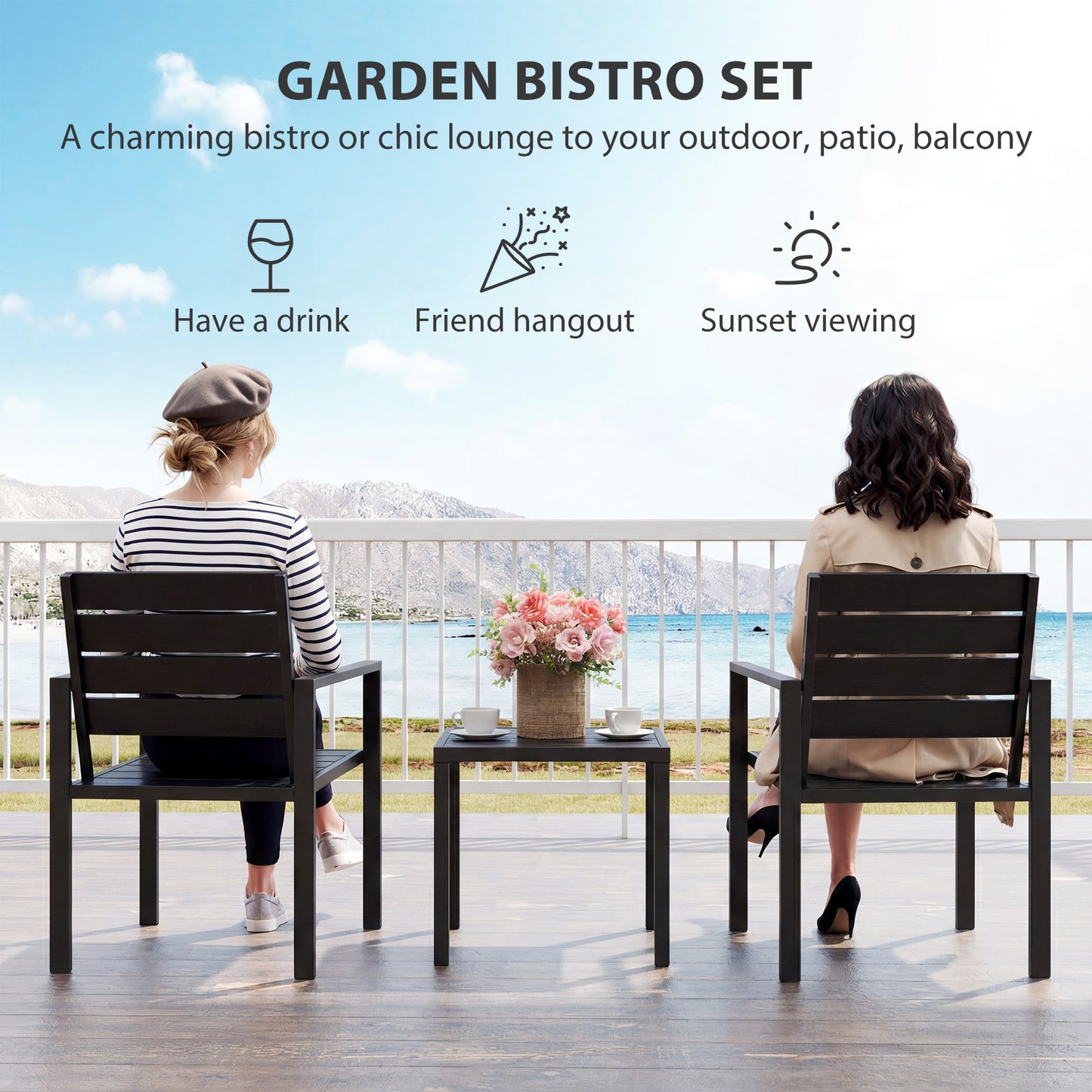 Outsunny 3 Pieces Garden Bistro Set For 2 Outdoor Table And Chairs With Metal Frame Weather Resistant HDPE